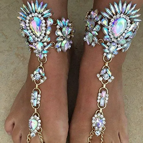 1 Pair Crystal Foot Jewelry for Women Barefoot Sandals Beach Wedding Anklet