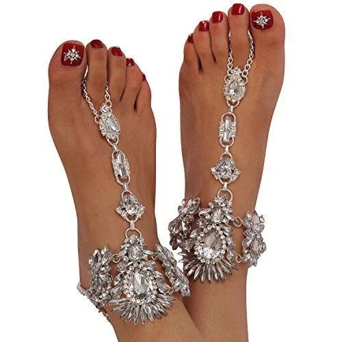 1 Pair Crystal Foot Jewelry for Women Barefoot Sandals Beach Wedding Anklet