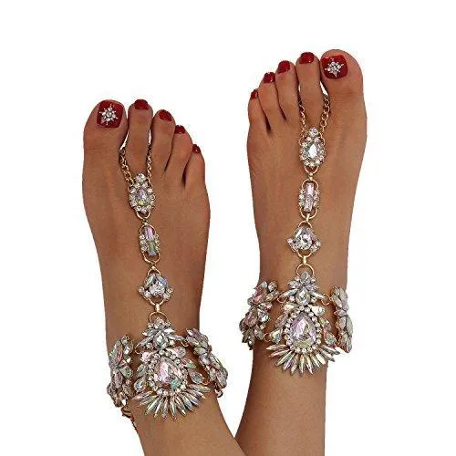 1 Pair Crystal Foot Jewelry for Women Barefoot Sandals Beach Wedding Anklet