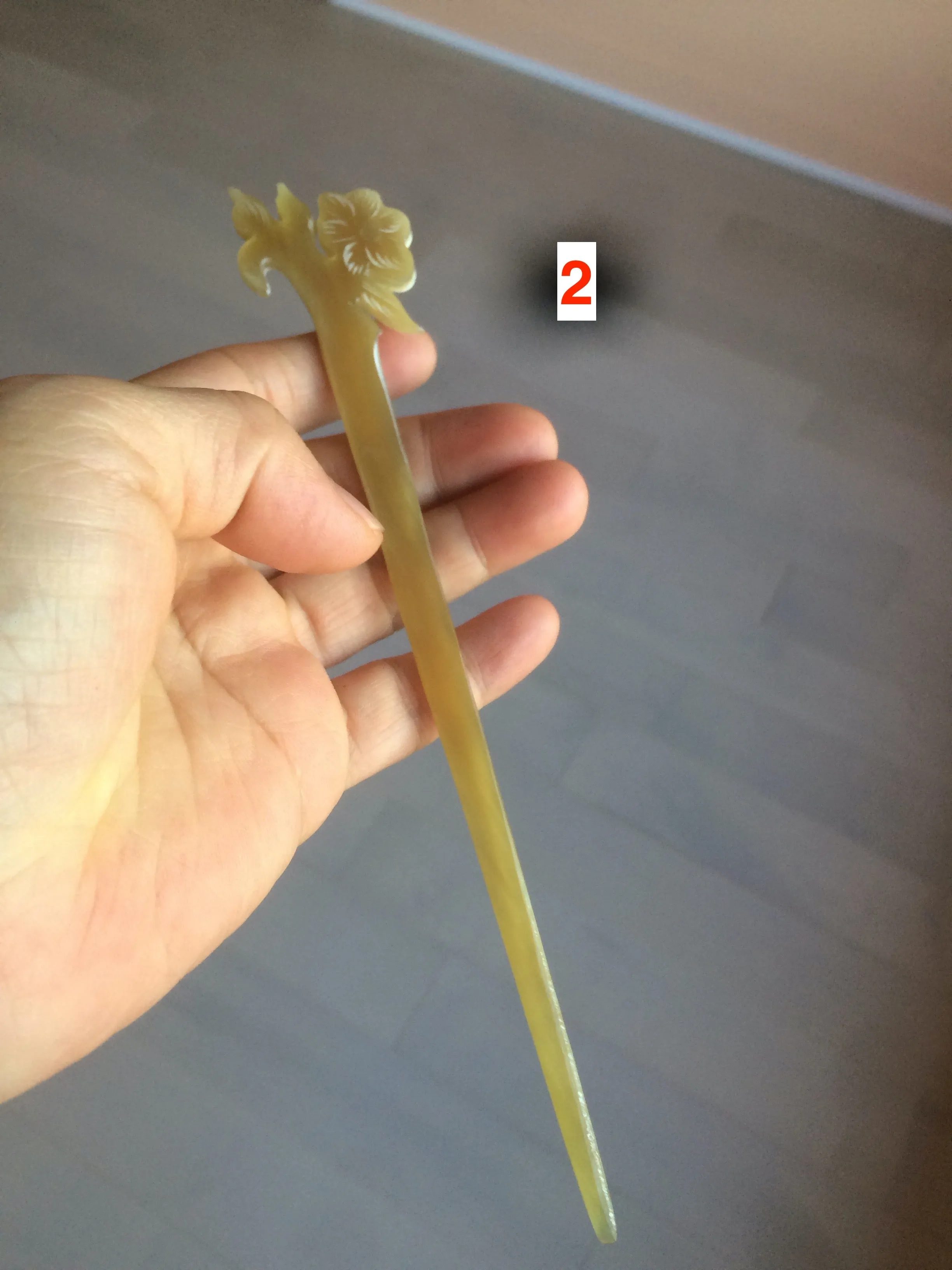 100% Natural Buffalo Horn carved flower stick hairpin CB61 (Add on item! not sale individually)