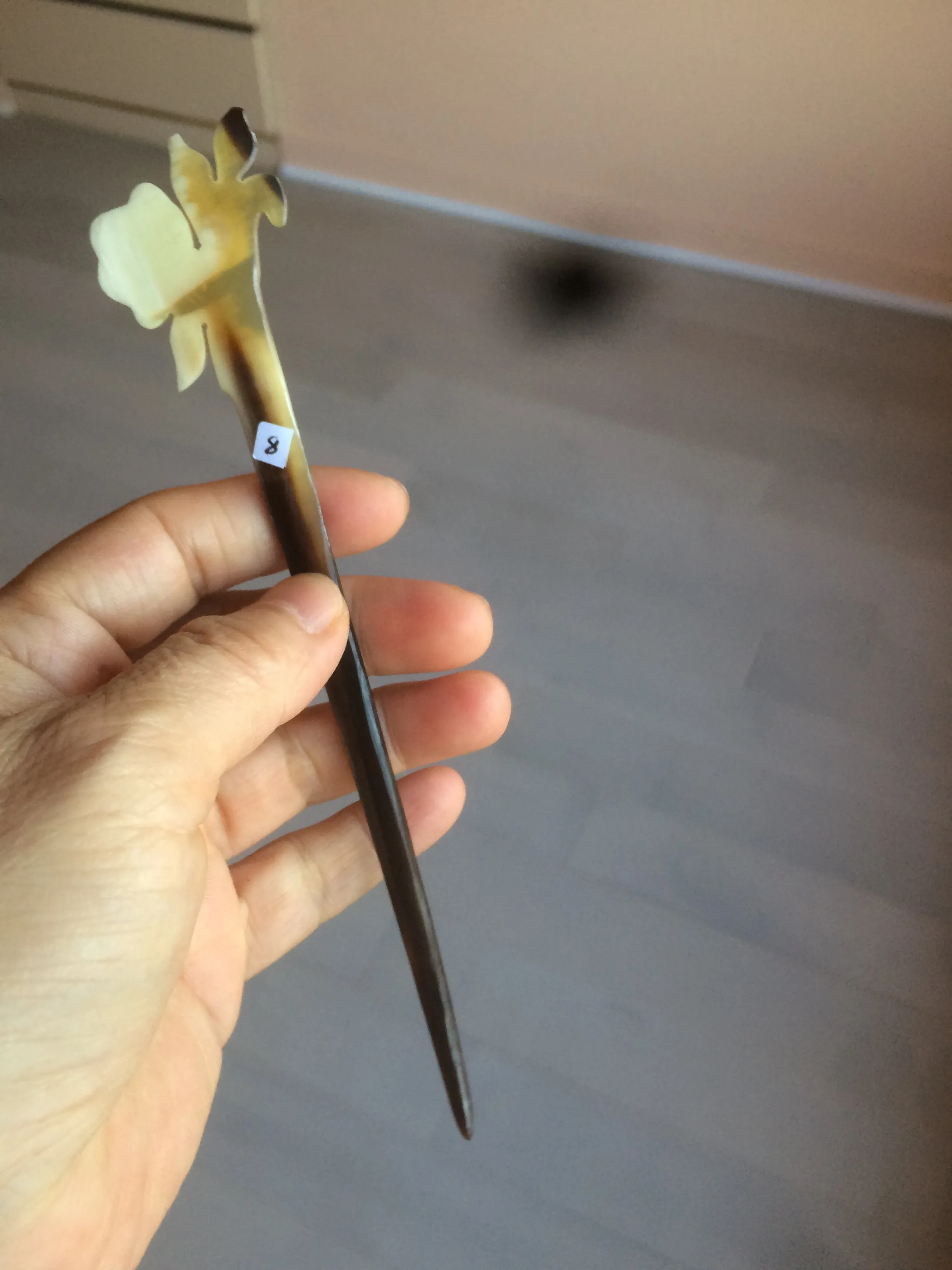 100% Natural Buffalo Horn carved flower stick hairpin CB61 (Add on item! not sale individually)