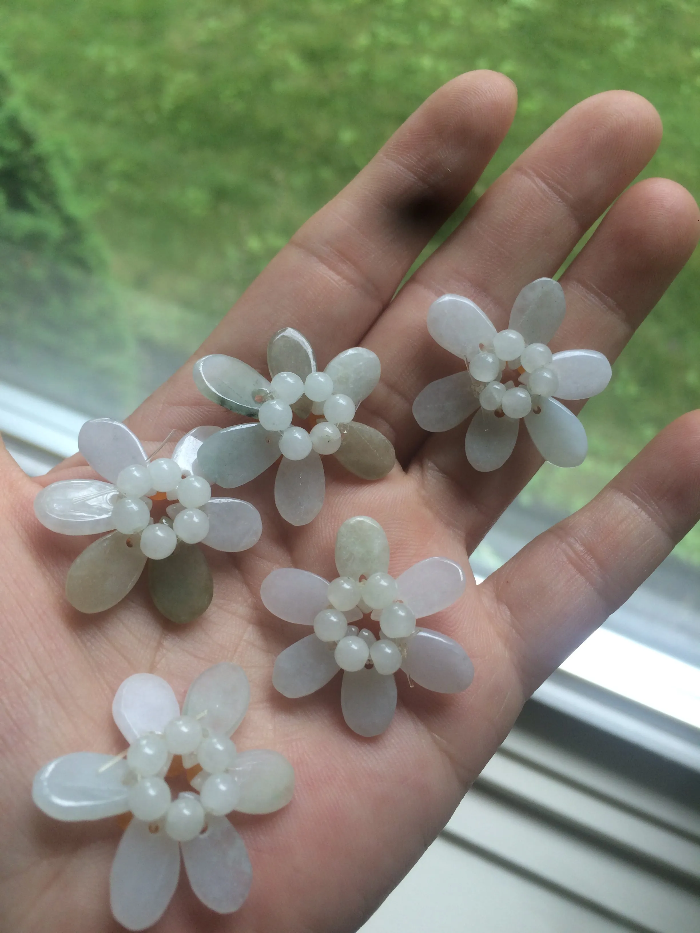 100% natural green/white type A jadeite jade bead flowers (DIY fun for pendant/necklace/hairpin/bracelet) AB