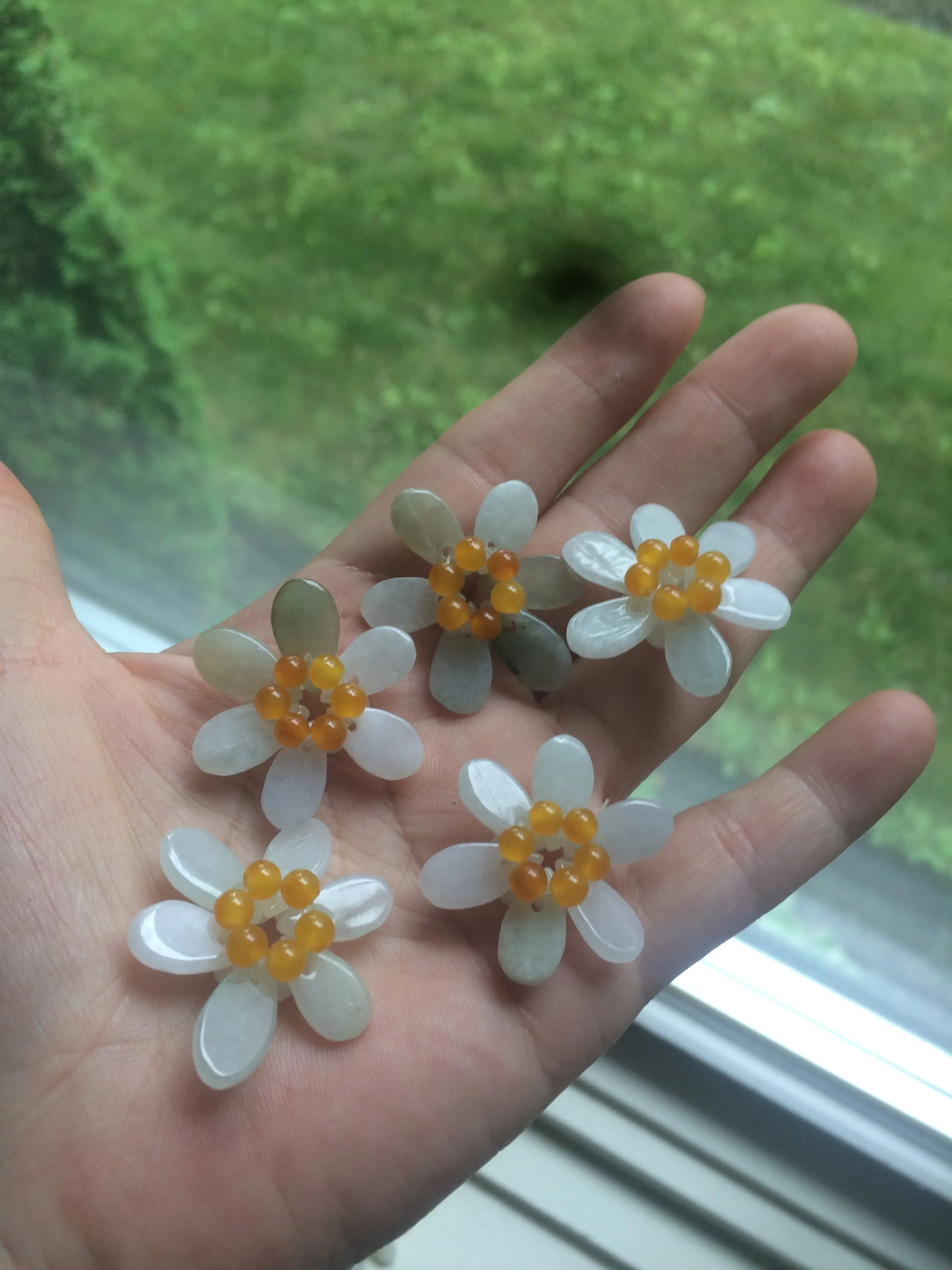 100% natural green/white type A jadeite jade bead flowers (DIY fun for pendant/necklace/hairpin/bracelet) AB