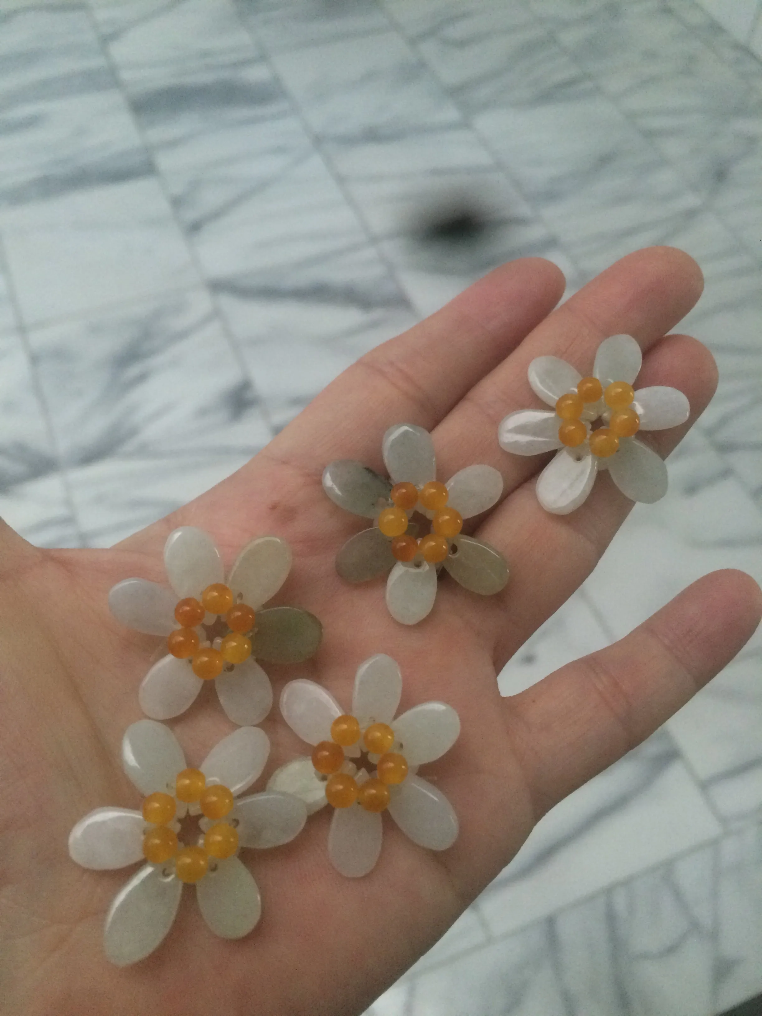 100% natural green/white type A jadeite jade bead flowers (DIY fun for pendant/necklace/hairpin/bracelet) AB