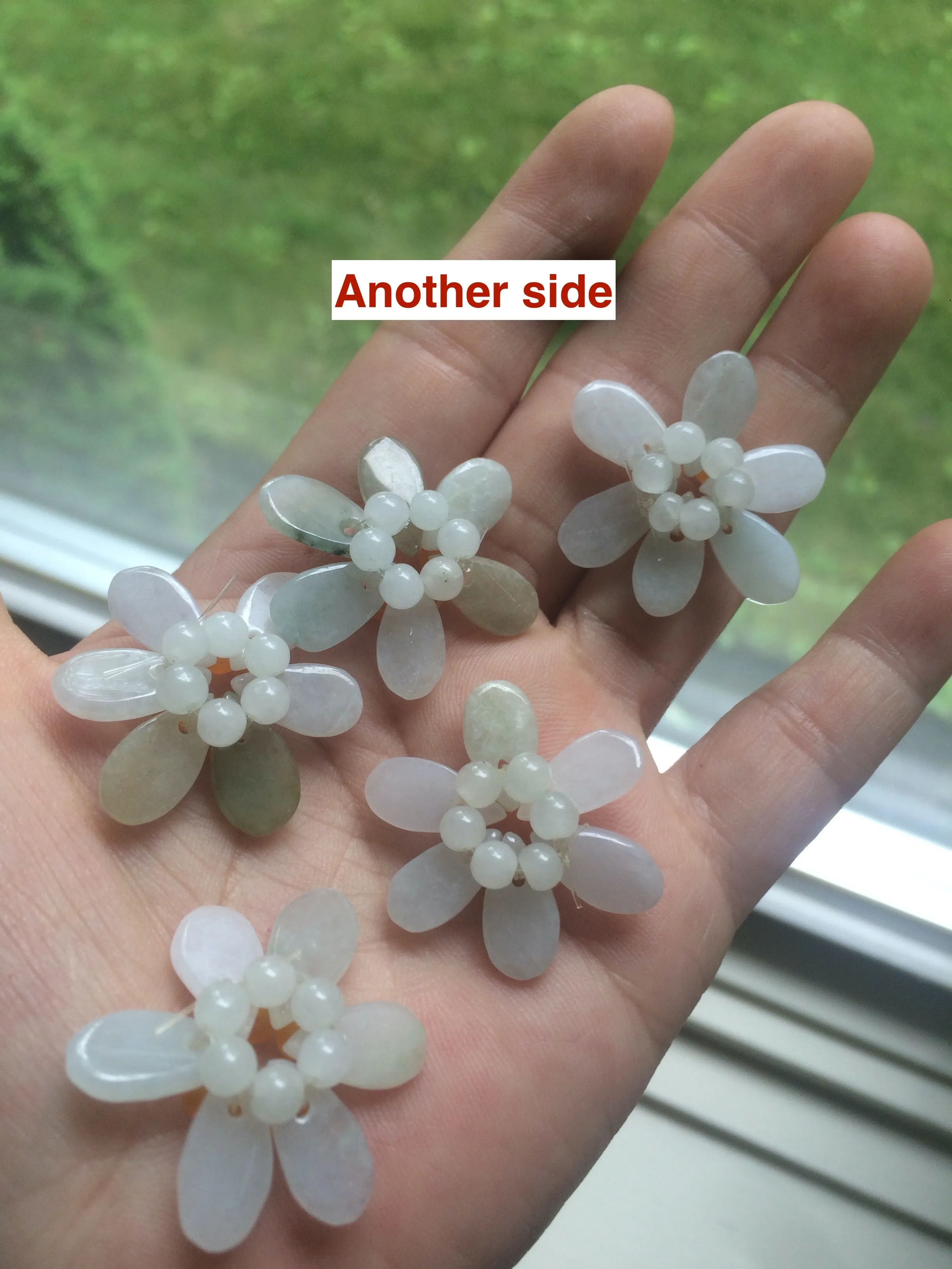 100% natural green/white type A jadeite jade bead flowers (DIY fun for pendant/necklace/hairpin/bracelet) AB