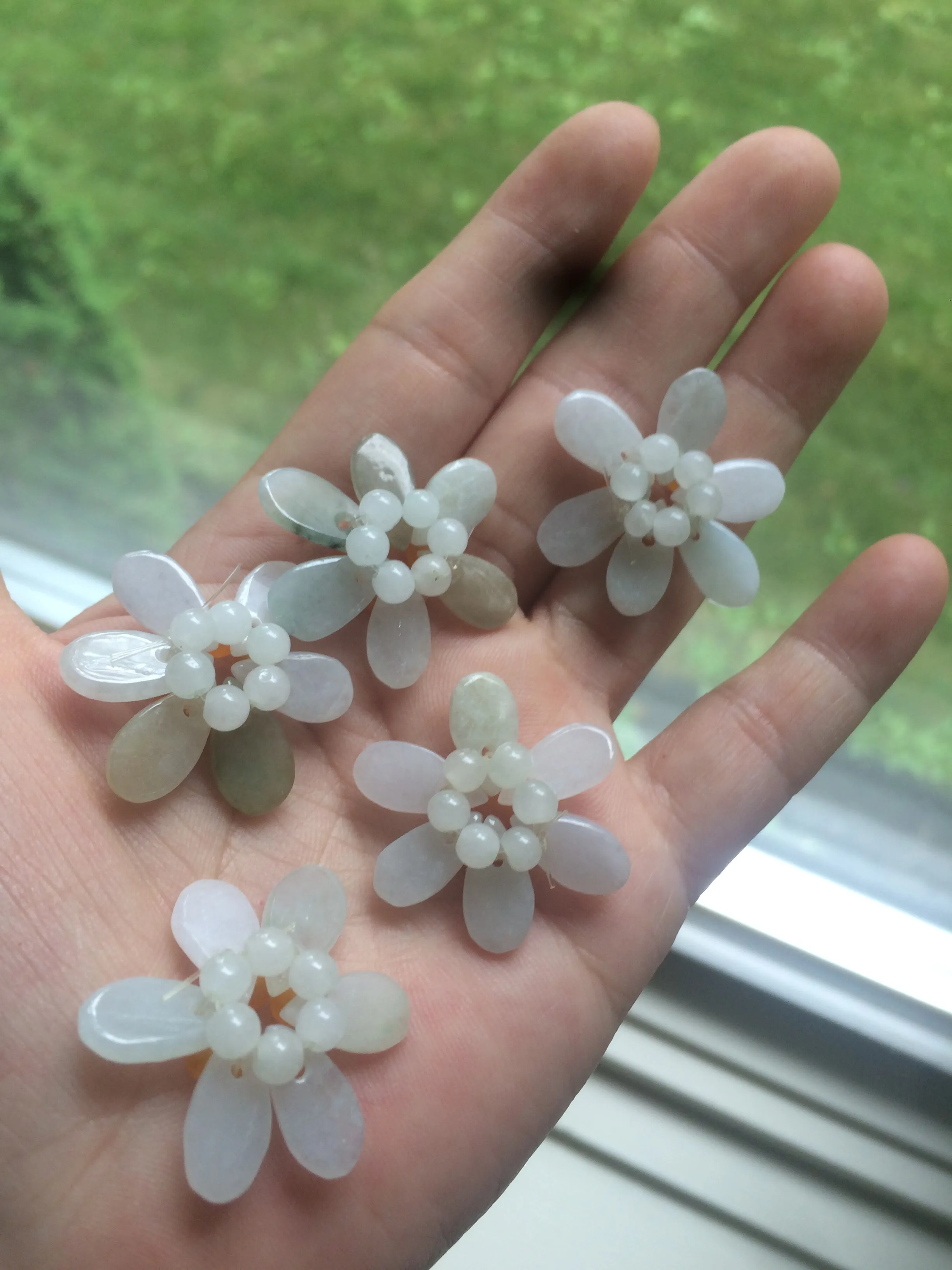 100% natural green/white type A jadeite jade bead flowers (DIY fun for pendant/necklace/hairpin/bracelet) AB