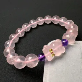 10mm Mozambique Rose Quartz Beaded Bracelet with Gummy Bear Charm | Custom-made Heart Chakra Jewelry