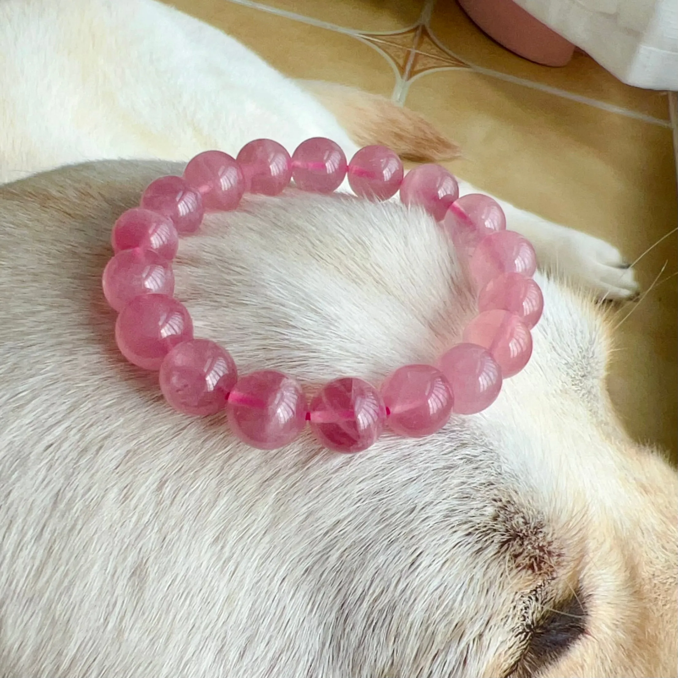 11.5mm Natural Rose Quartz Beaded Bracelet | Heart Chakra Healing Gemstone Improve Your Love Life and Relationship