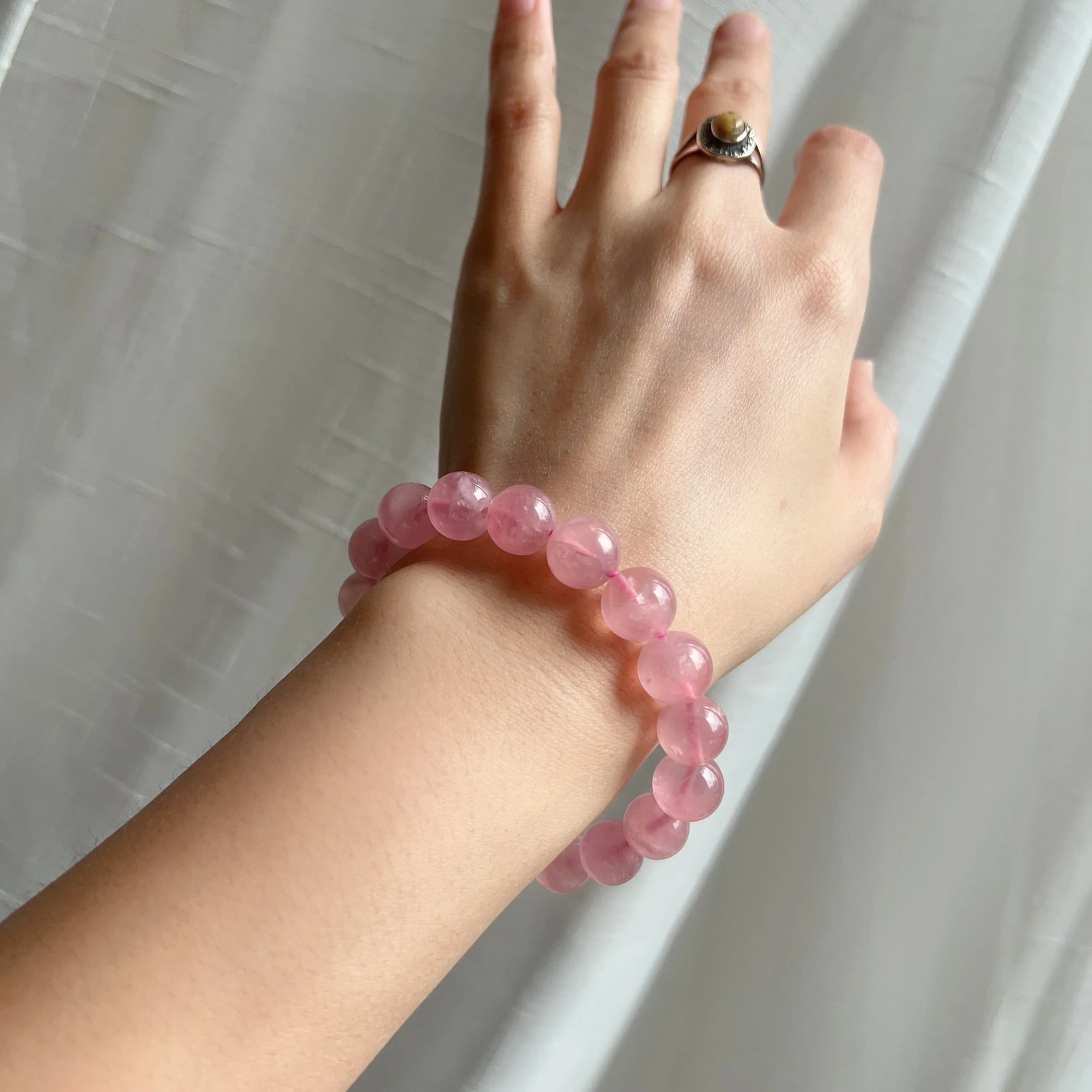 11.5mm Natural Rose Quartz Beaded Bracelet | Heart Chakra Healing Gemstone Improve Your Love Life and Relationship