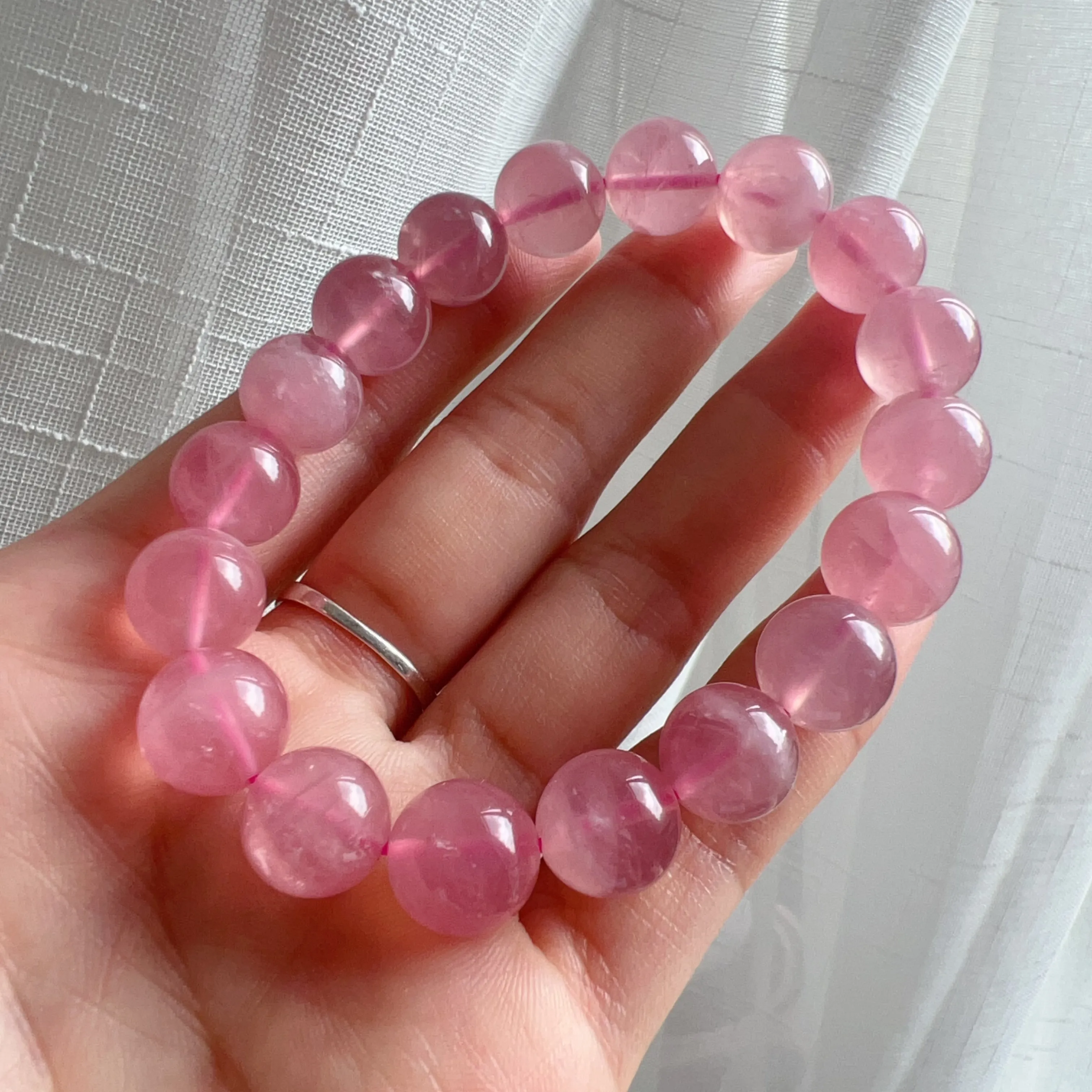 11.5mm Natural Rose Quartz Beaded Bracelet | Heart Chakra Healing Gemstone Improve Your Love Life and Relationship