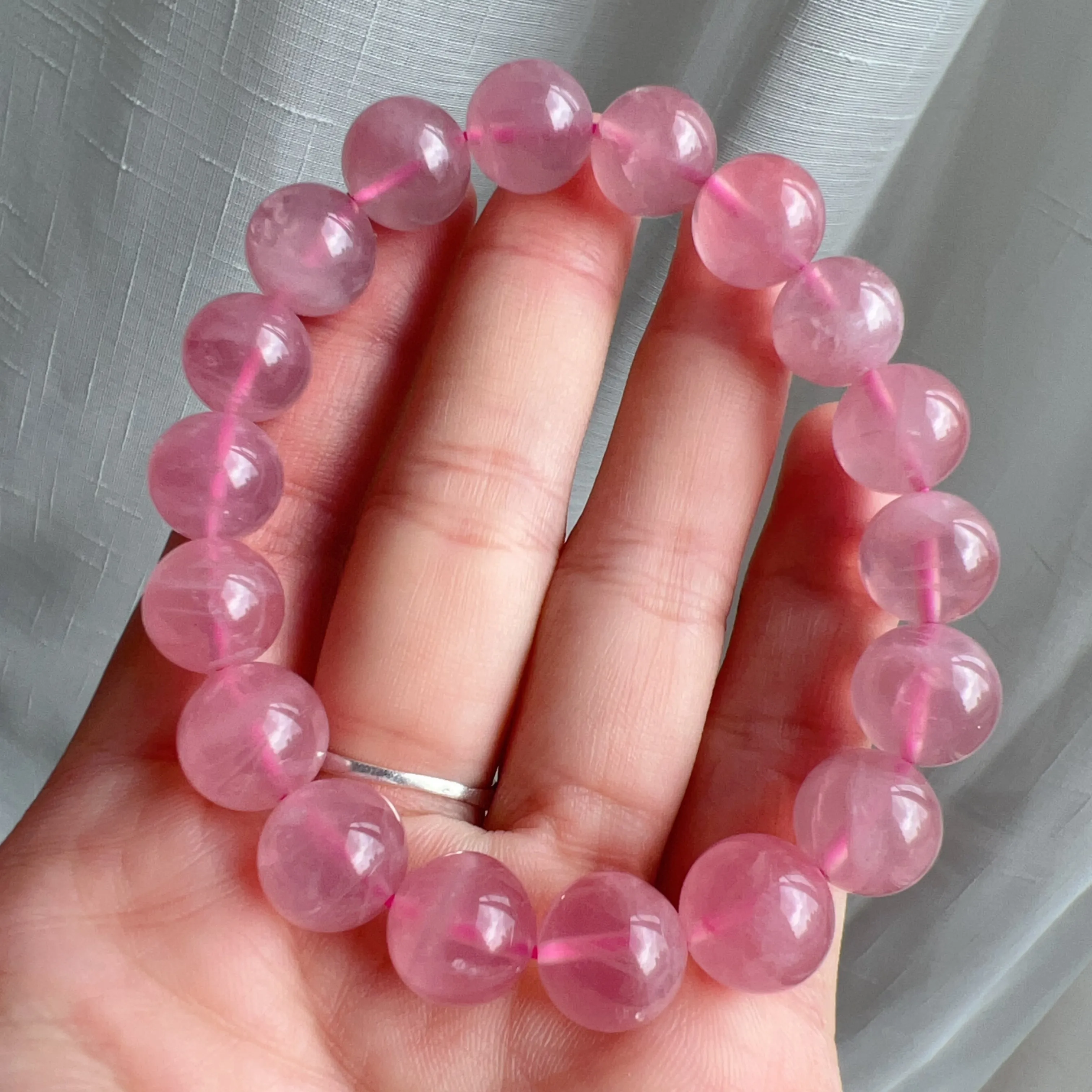 11.5mm Natural Rose Quartz Beaded Bracelet | Heart Chakra Healing Gemstone Improve Your Love Life and Relationship