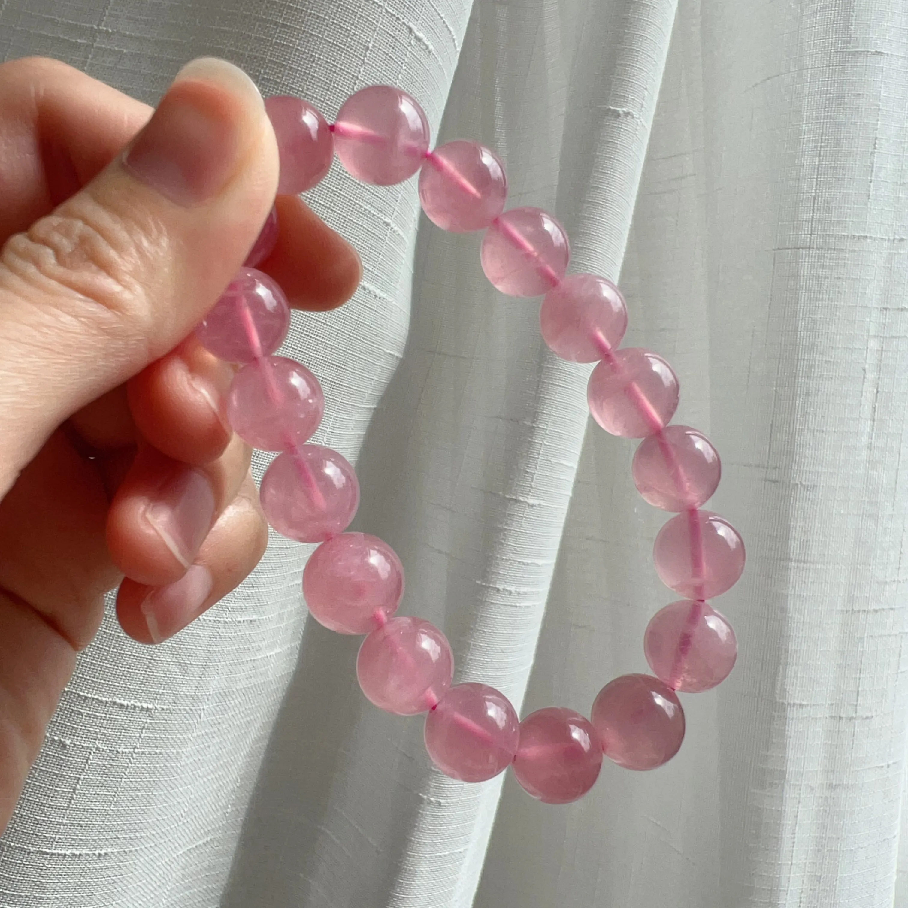 11.5mm Natural Rose Quartz Beaded Bracelet | Heart Chakra Healing Gemstone Improve Your Love Life and Relationship