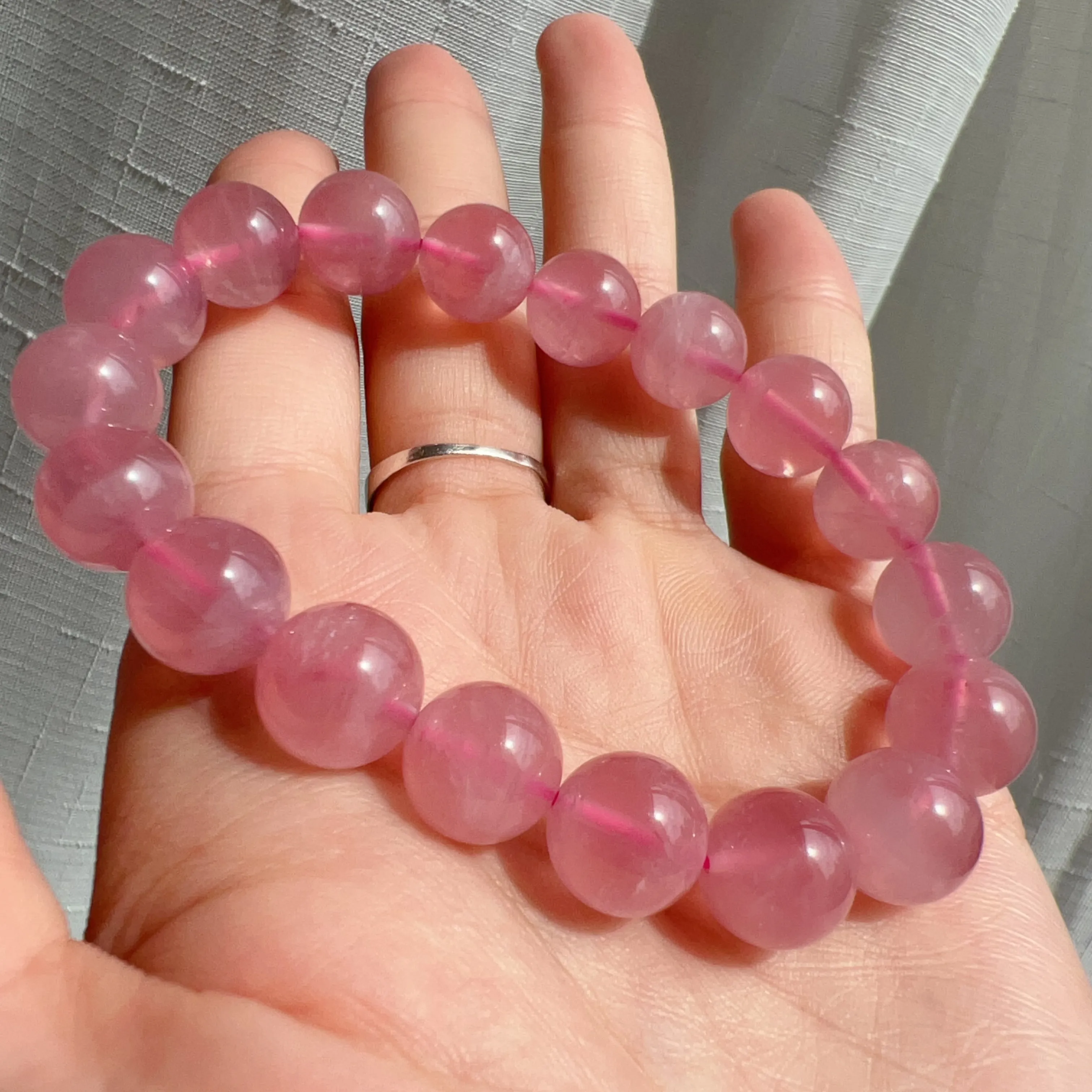 11.5mm Natural Rose Quartz Beaded Bracelet | Heart Chakra Healing Gemstone Improve Your Love Life and Relationship