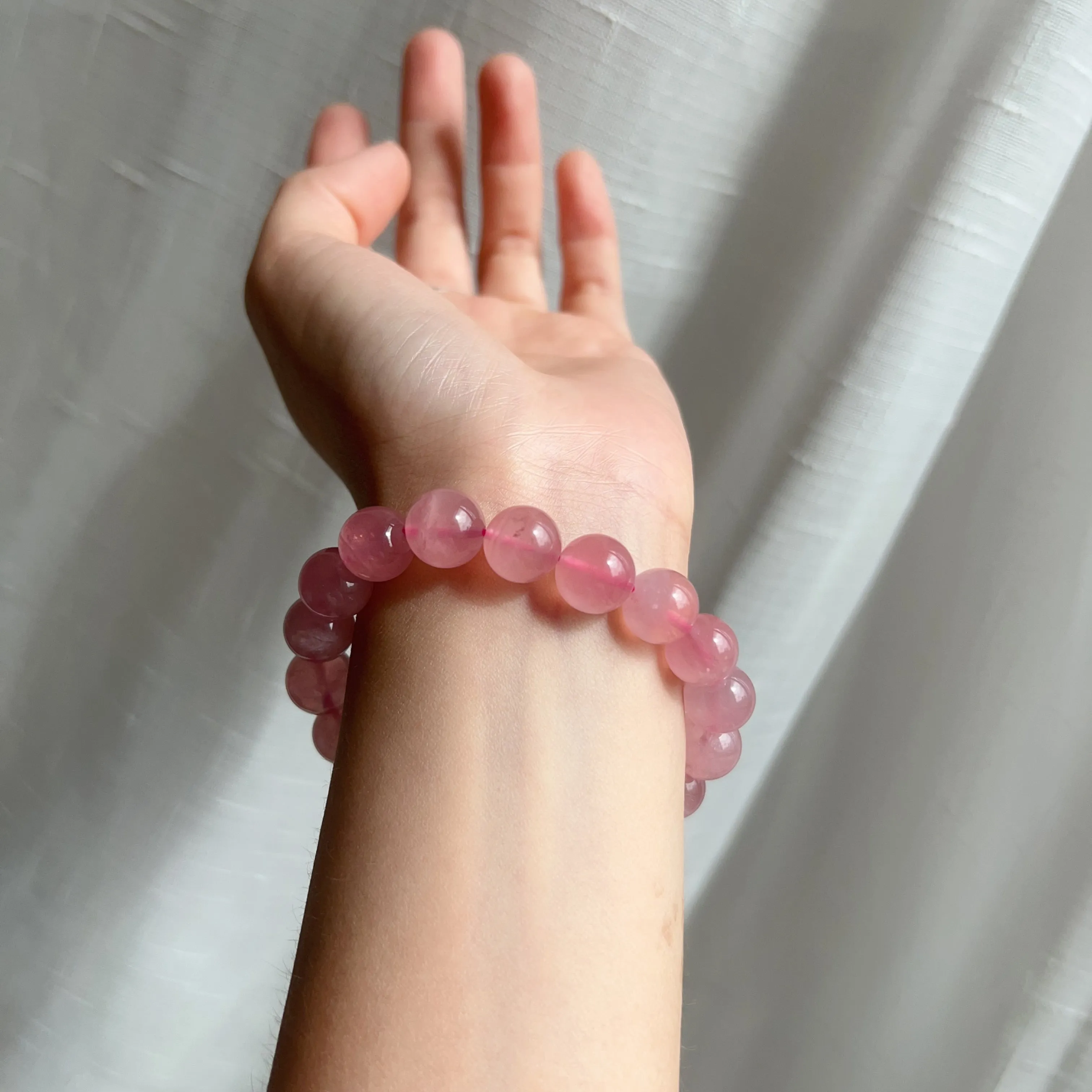 11.5mm Natural Rose Quartz Beaded Bracelet | Heart Chakra Healing Gemstone Improve Your Love Life and Relationship