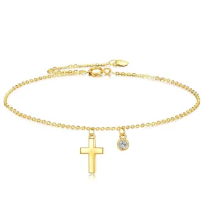 14k Gold Cross Ankle Bracelets Yellow Gold Religious Cross Anklets Fine Gold Adjustable Link Chain Anklet Jewellery Gifts for Women Girls