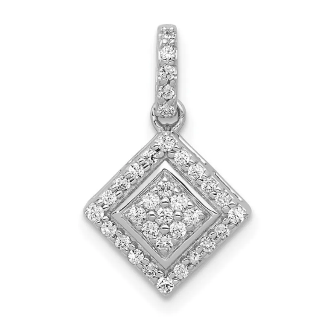 14k White Gold Square Cluster Pendant