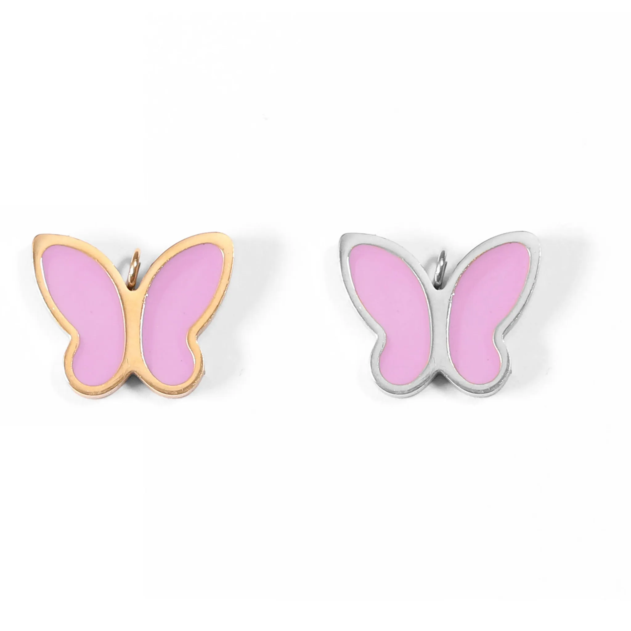 18K Gold PVD Stainless Steel Epoxy Pink Butterfly Charm / PDL0071