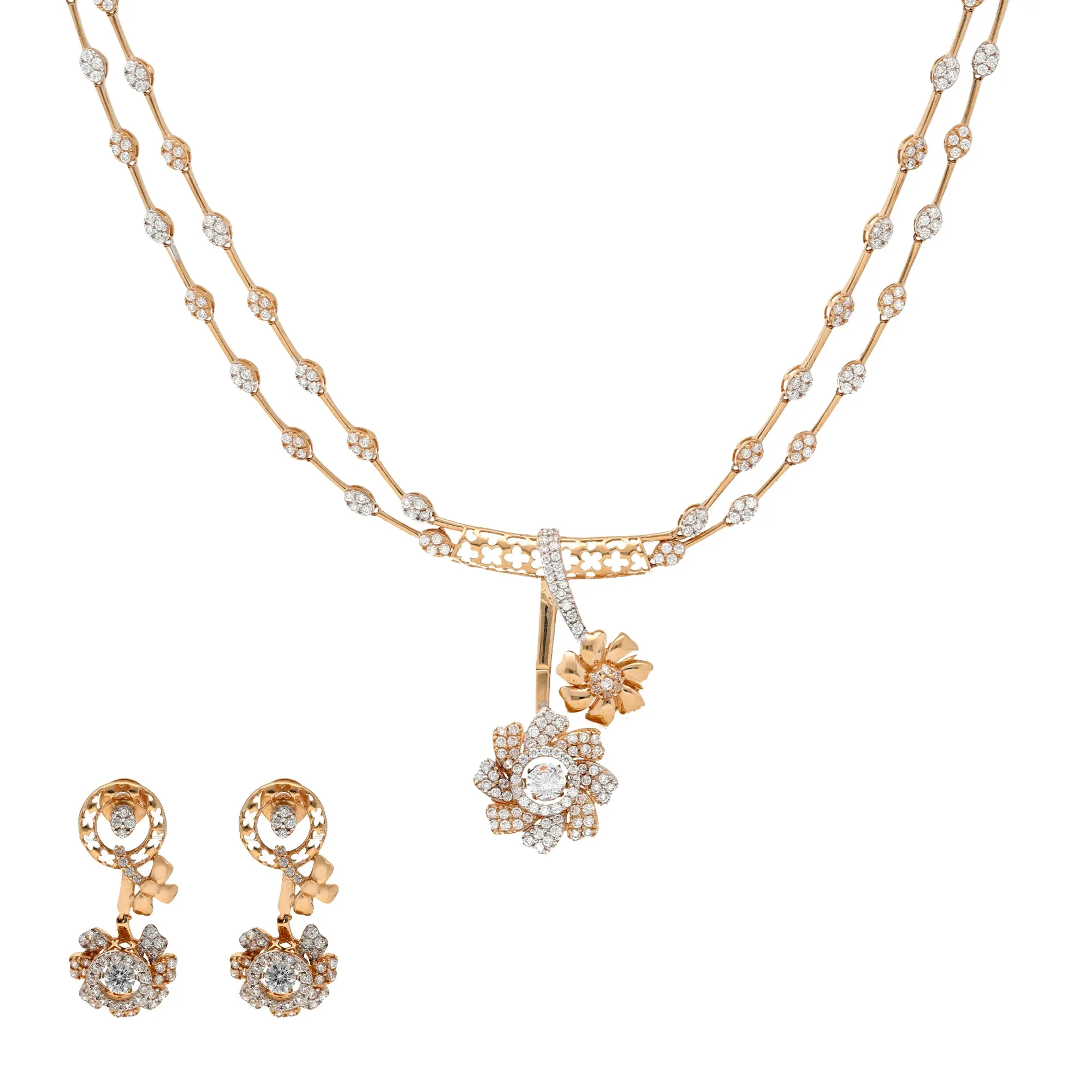 18K Rose Gold & CZ Necklace Set (27.6gm)