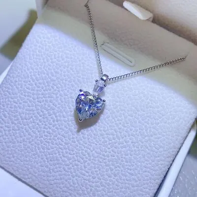 2 Carat Moissanite 925 Sterling Silver Heart Solitaire Pendant Necklace