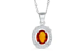 2.10 CT Pave Halo Oval Cut Orange Sapphire Diamond Pendant 0.29 CT TW 14K White Gold OSPEN003