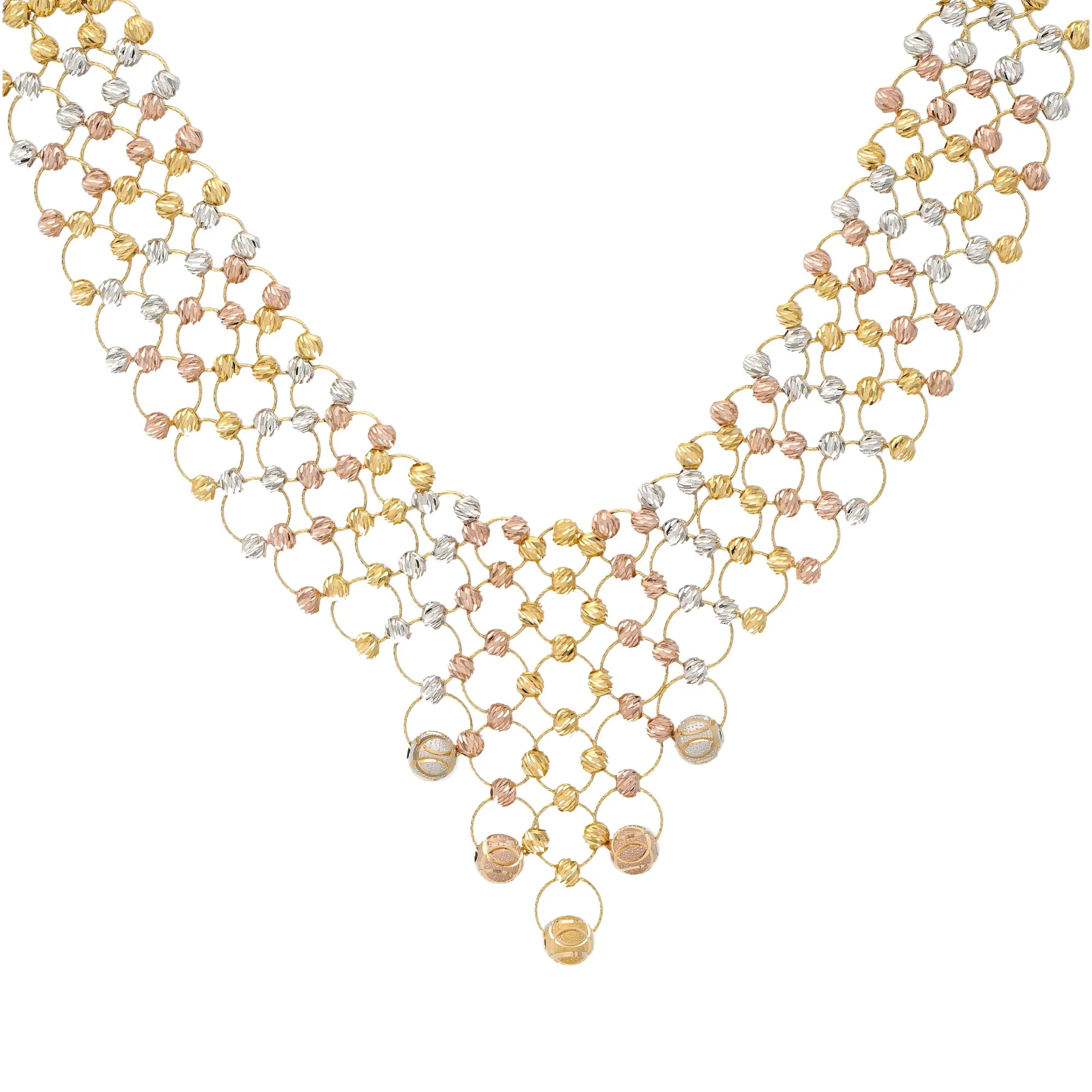 22K Multi-Tone Gold Beaded Jewelry Set (31.6gm)