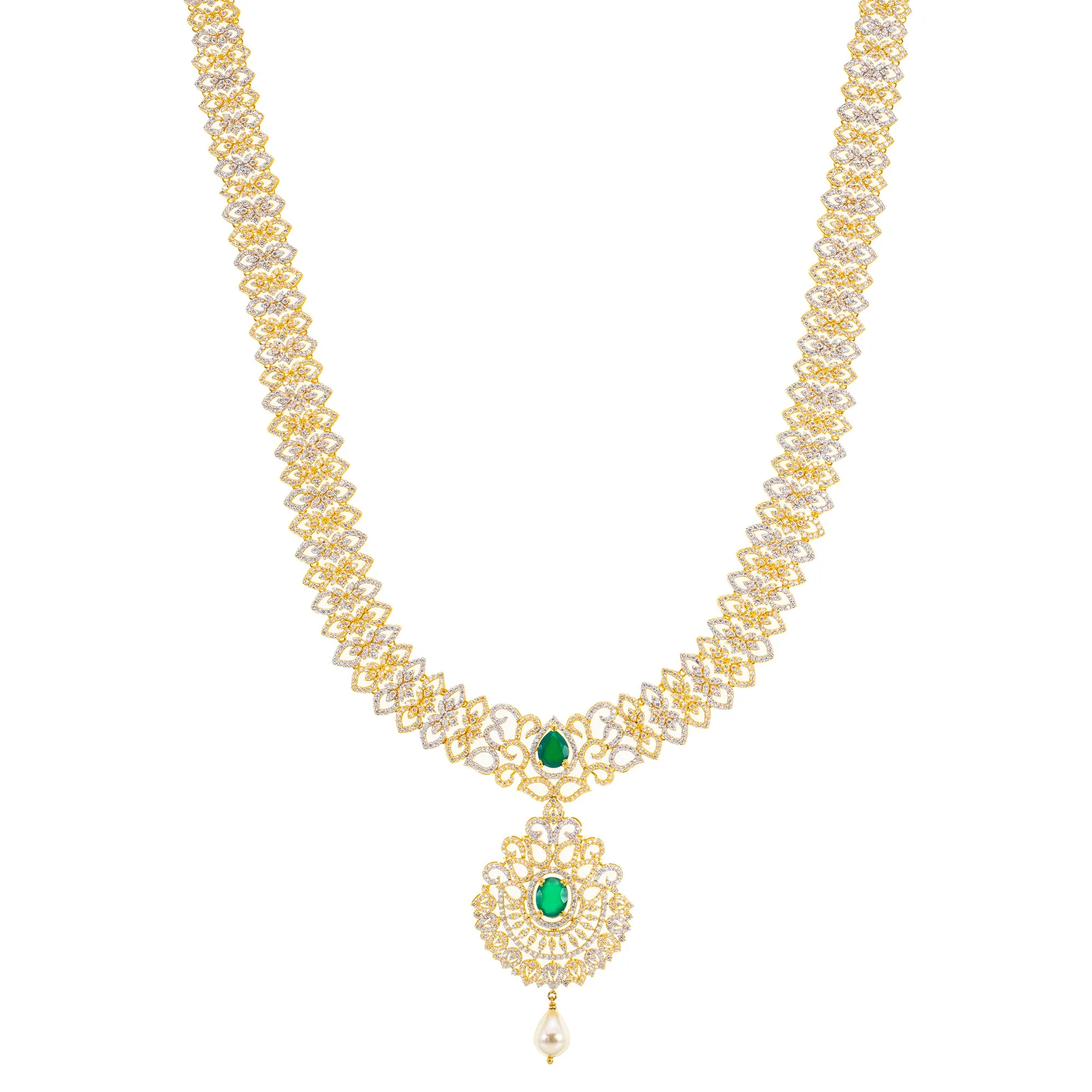 22K Yellow Gold, Emerald, & CZ Necklace (91.5gm)