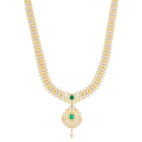 22K Yellow Gold, Emerald, & CZ Necklace (91.5gm)