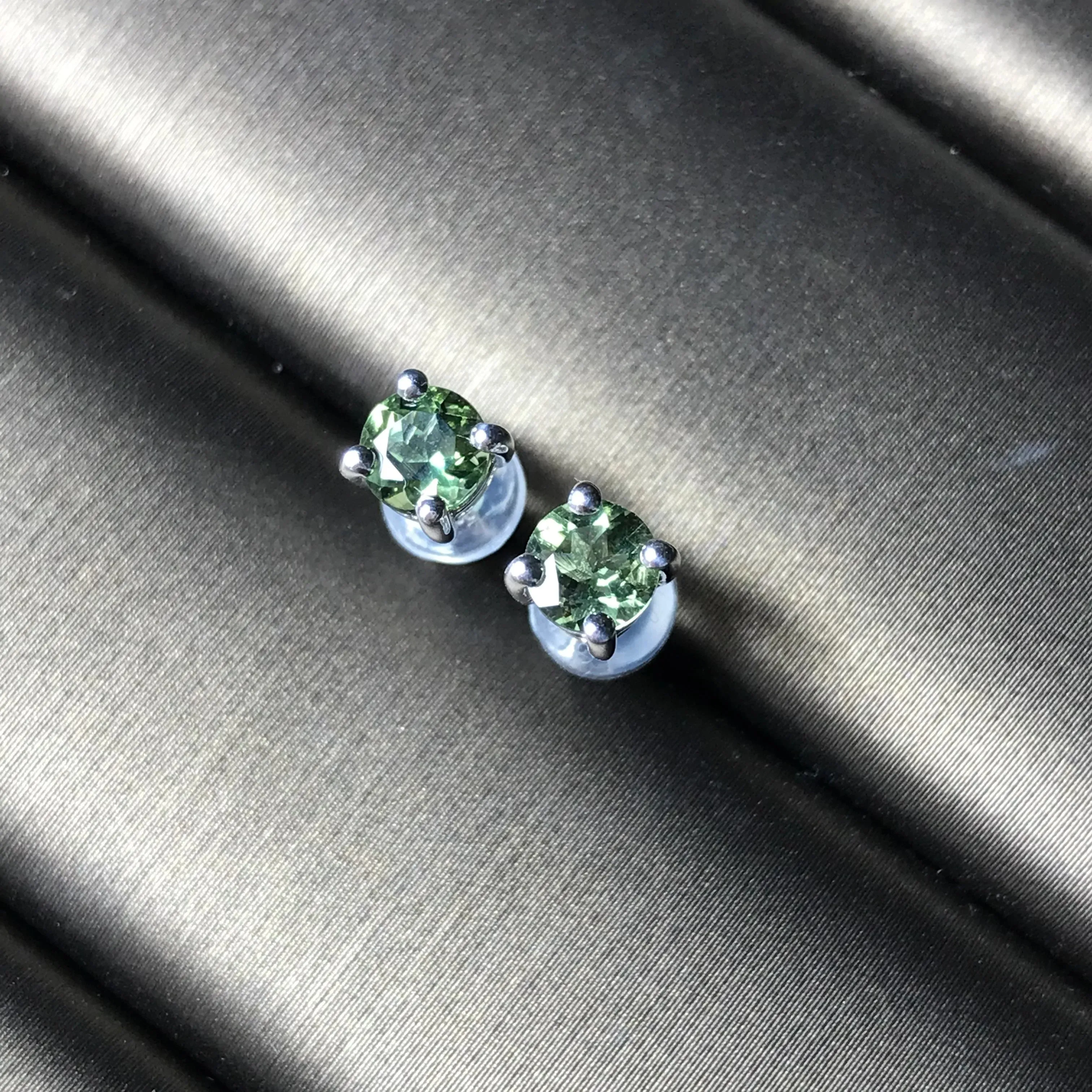 4mm Gem-grade Round Cut Moldavite Earrings Top-quality Green | Rare High-frequency Heart Chakra Healing Stone