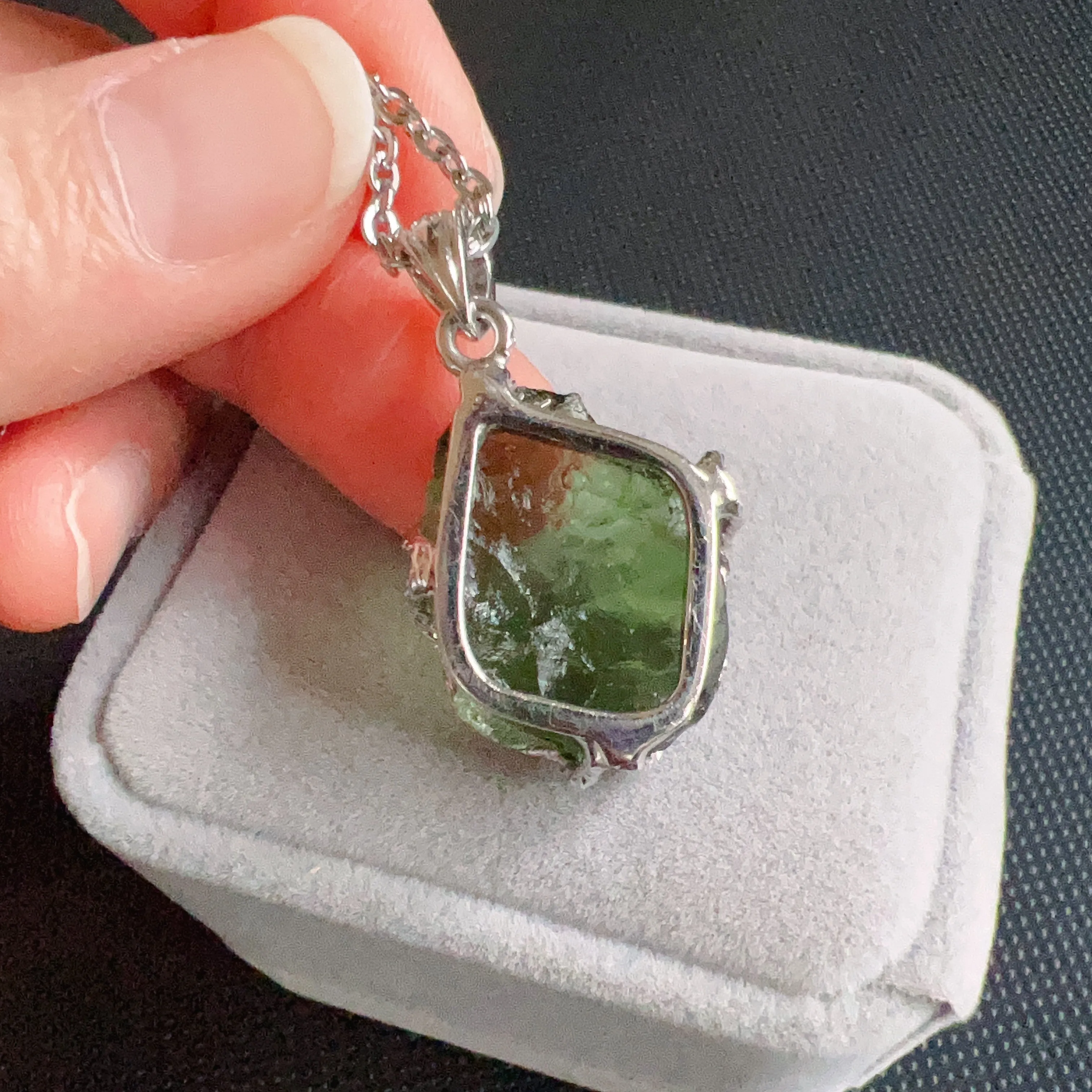 6.9g Natural Czech Moldavite Raw Stone Pendant Necklace | Top-quality Green | Rare High-vibration Heart Chakra Healing Stone