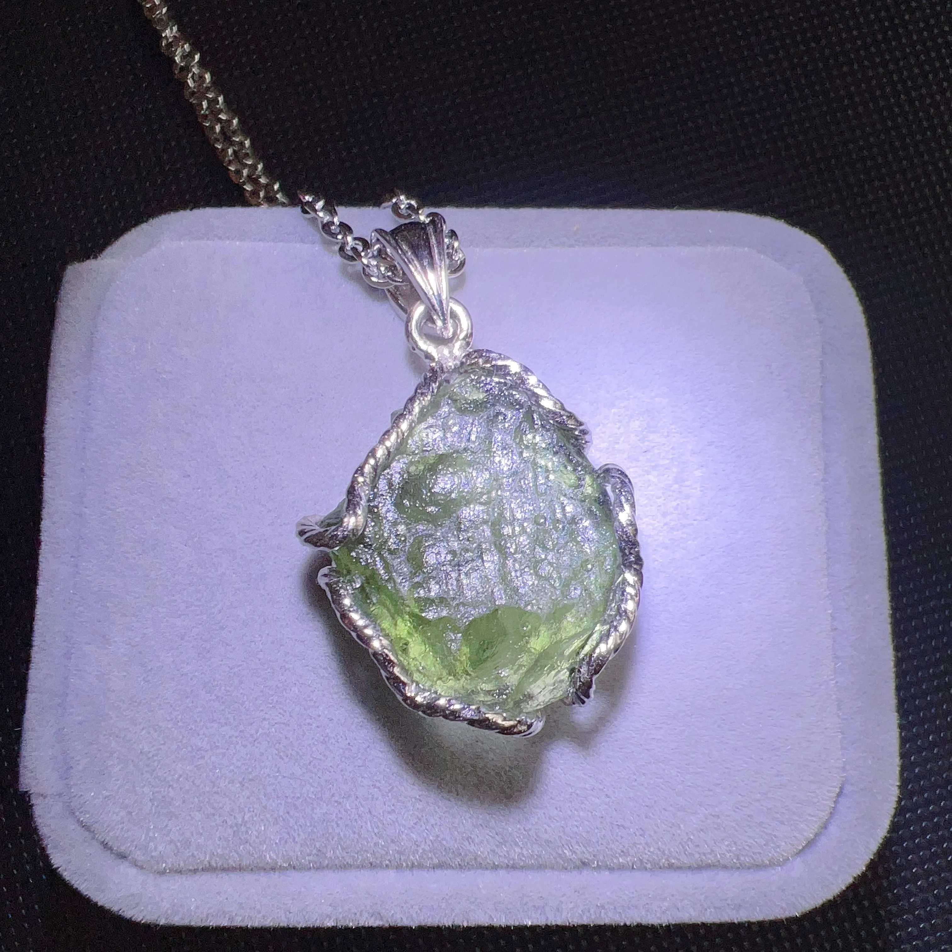 6.9g Natural Czech Moldavite Raw Stone Pendant Necklace | Top-quality Green | Rare High-vibration Heart Chakra Healing Stone