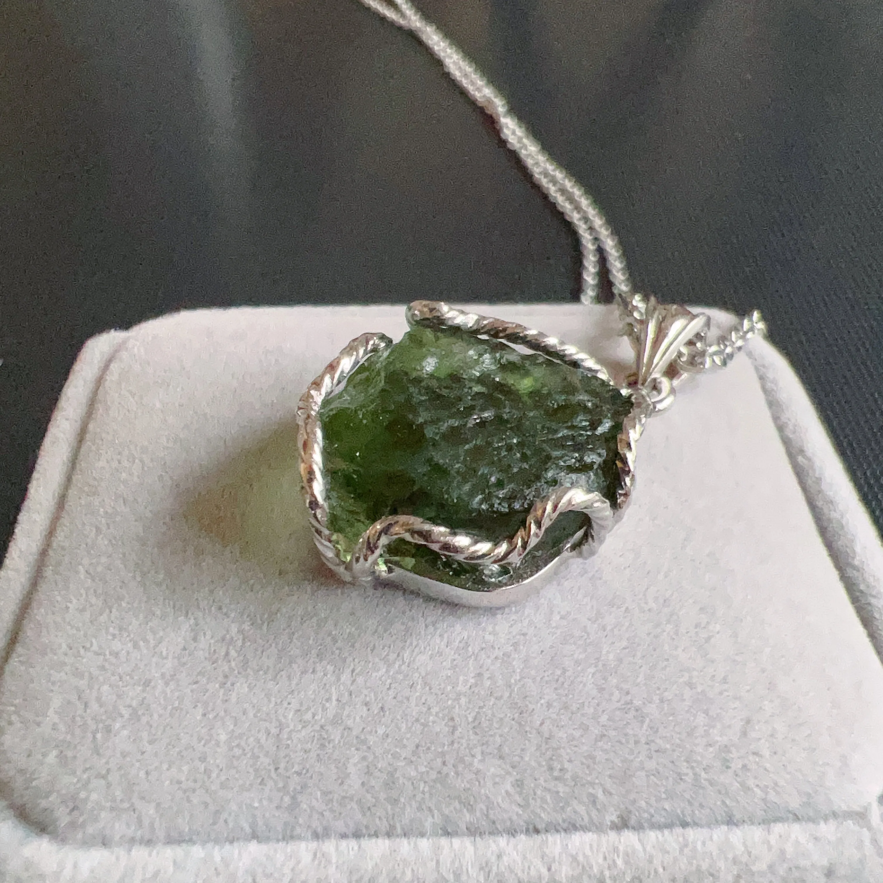 6.9g Natural Czech Moldavite Raw Stone Pendant Necklace | Top-quality Green | Rare High-vibration Heart Chakra Healing Stone