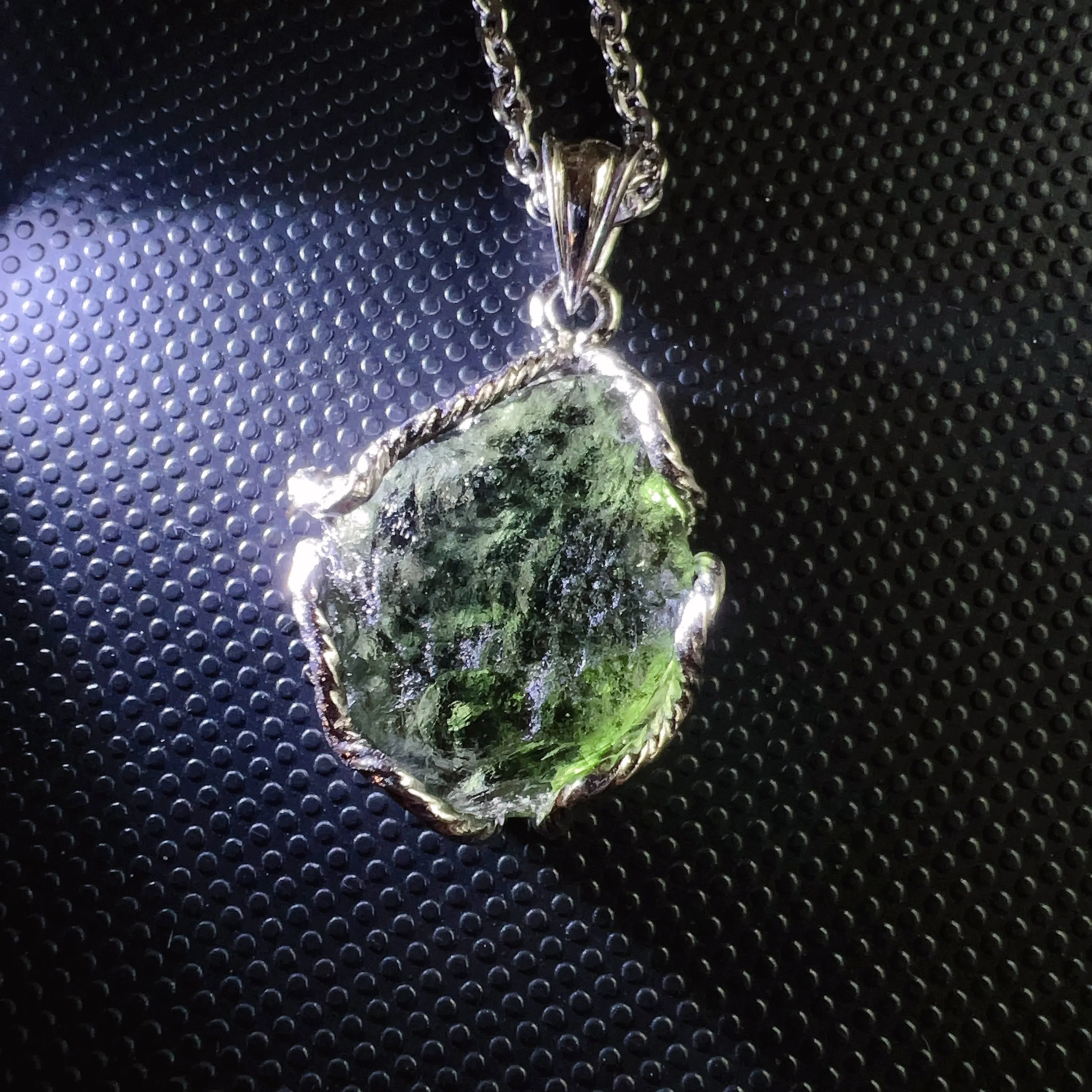 6.9g Natural Czech Moldavite Raw Stone Pendant Necklace | Top-quality Green | Rare High-vibration Heart Chakra Healing Stone