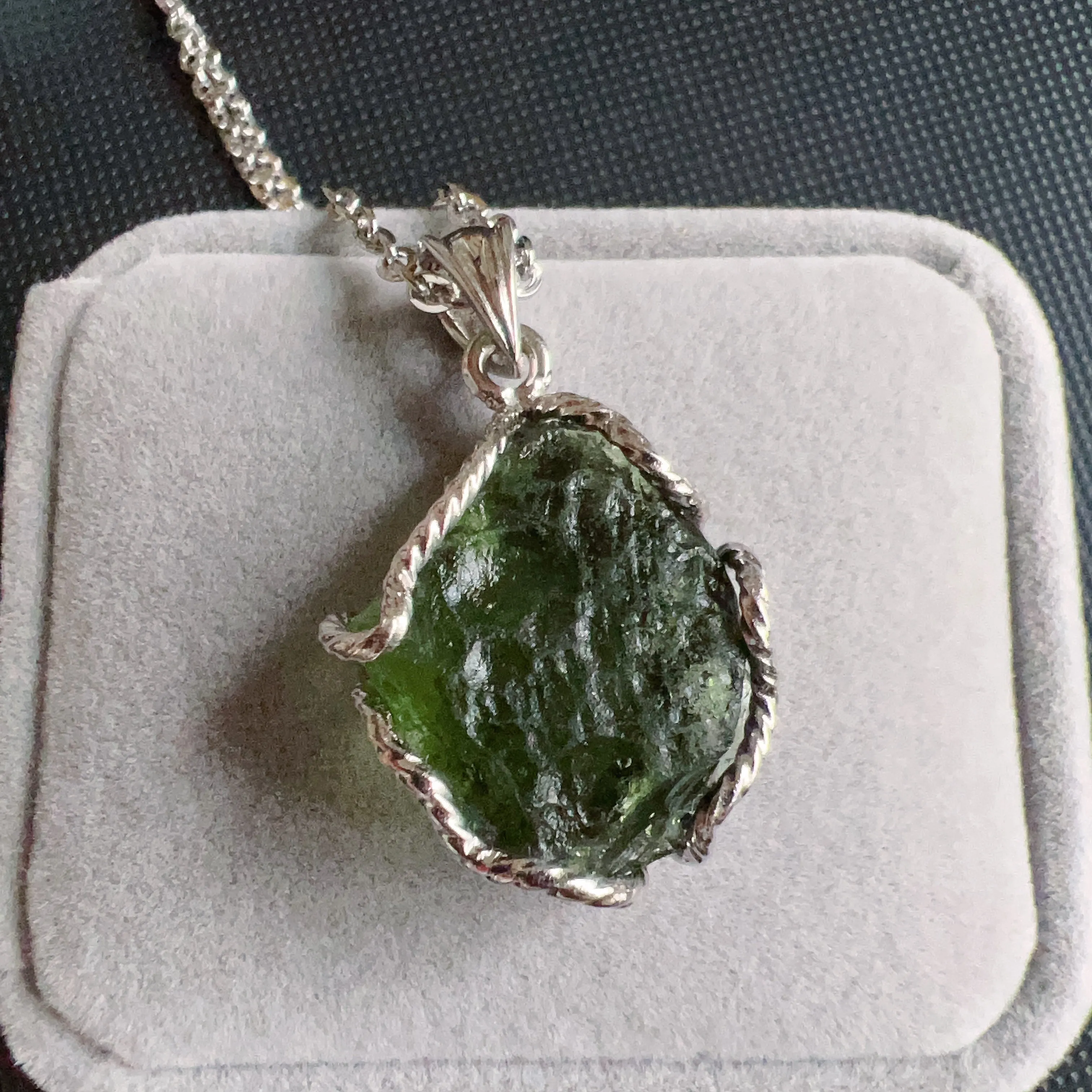 6.9g Natural Czech Moldavite Raw Stone Pendant Necklace | Top-quality Green | Rare High-vibration Heart Chakra Healing Stone