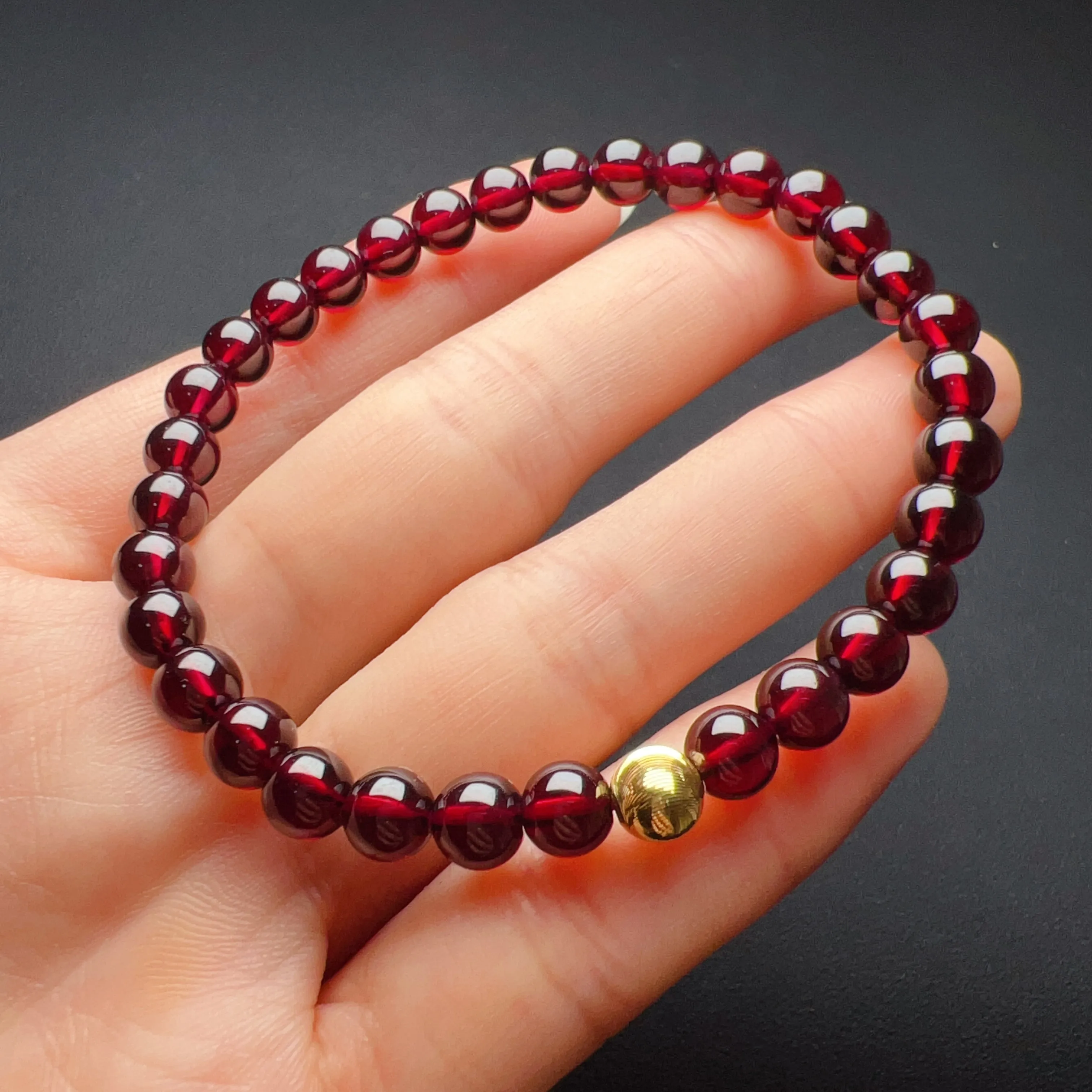 6mm Protection Red Garnet Bracelet with 18K Yellow Gold | Root Chakra Healing Stone Jewelry