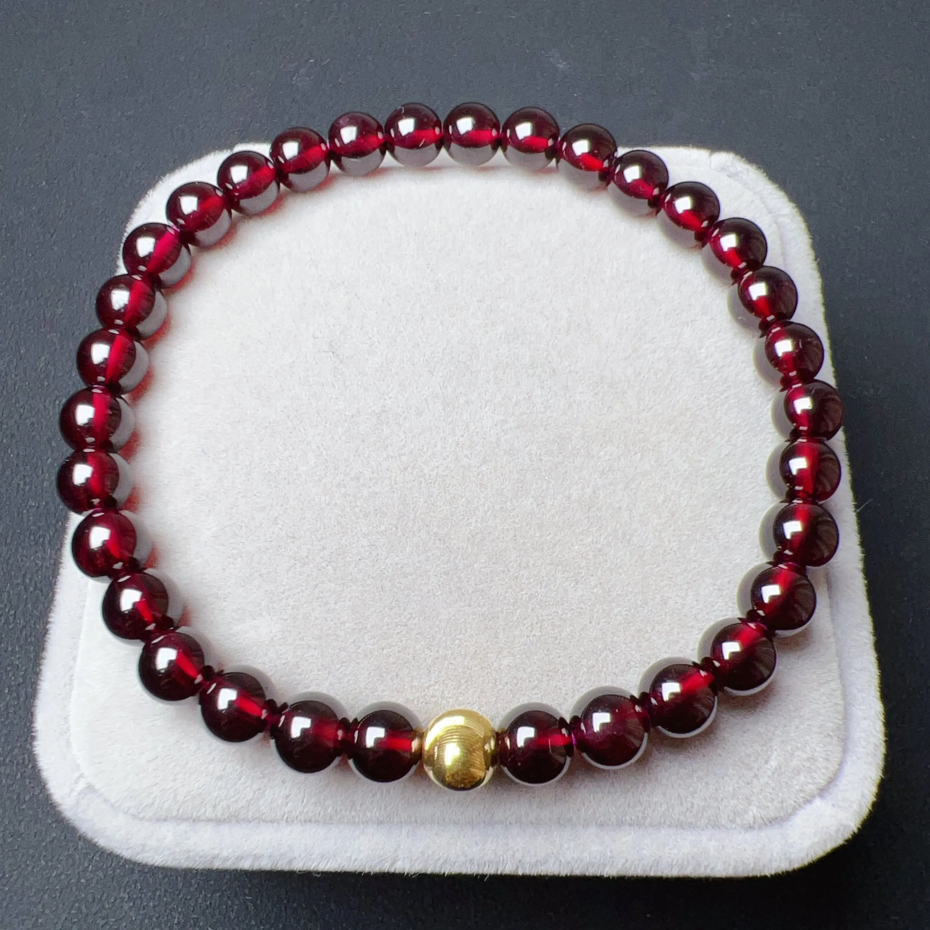 6mm Protection Red Garnet Bracelet with 18K Yellow Gold | Root Chakra Healing Stone Jewelry