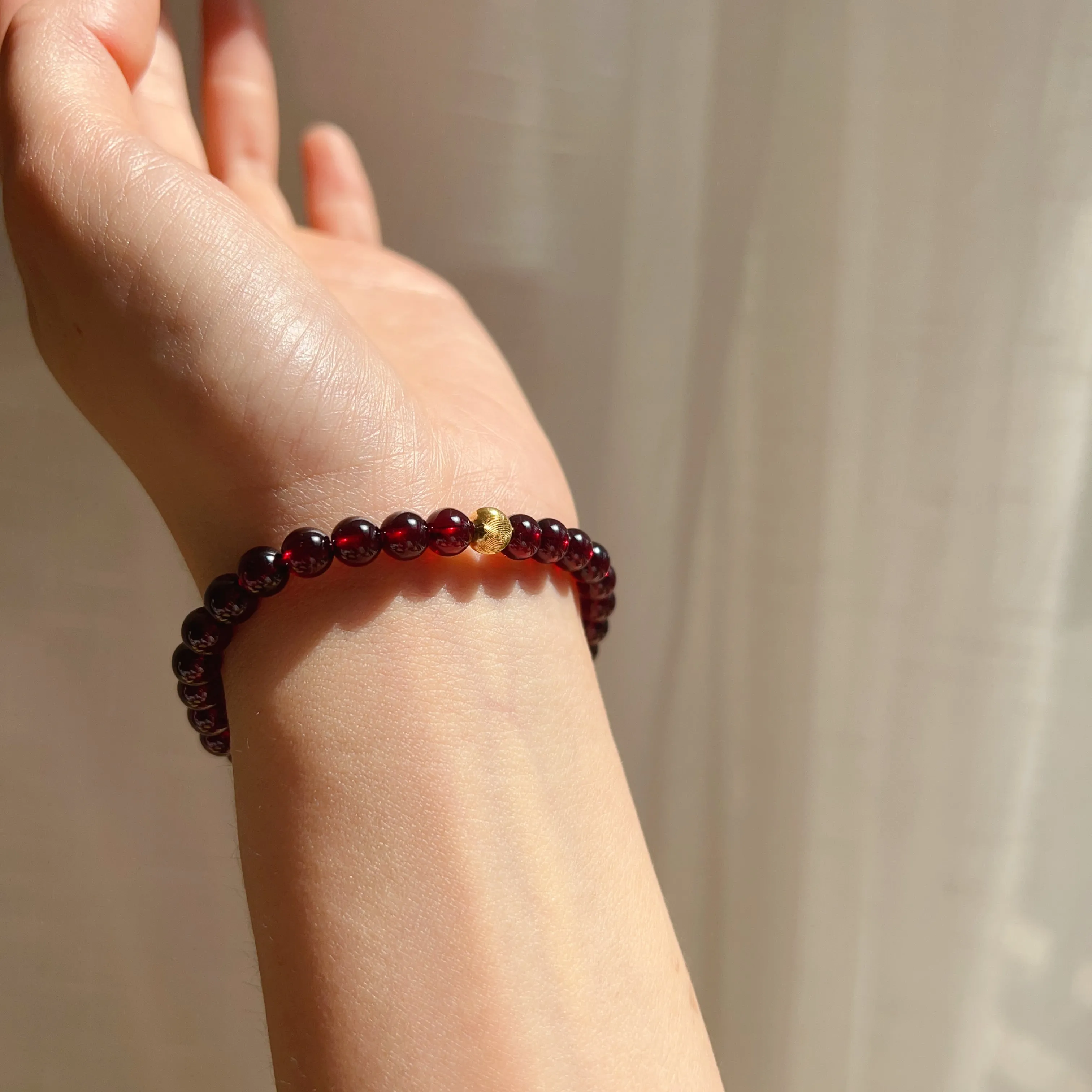 6mm Protection Red Garnet Bracelet with 18K Yellow Gold | Root Chakra Healing Stone Jewelry