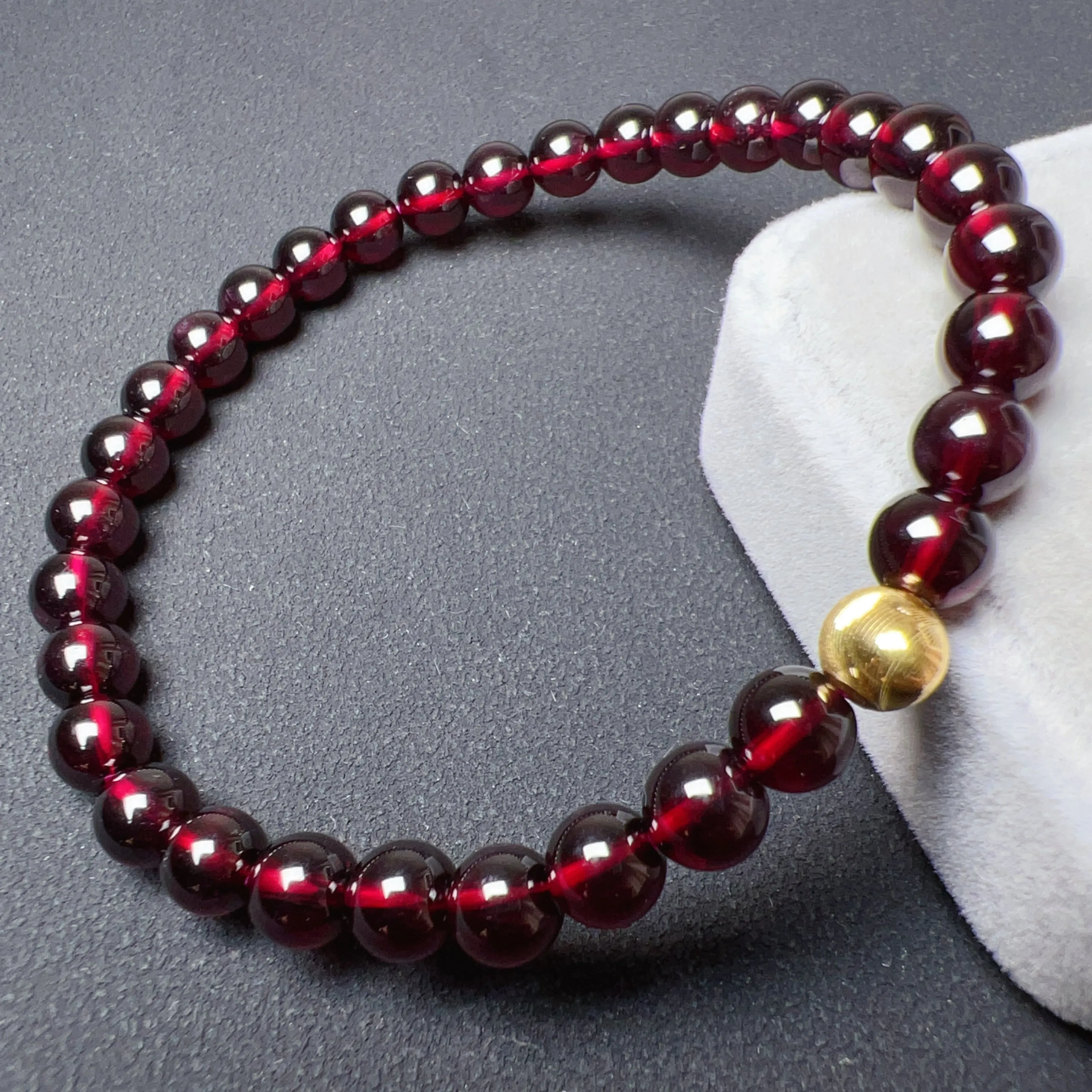 6mm Protection Red Garnet Bracelet with 18K Yellow Gold | Root Chakra Healing Stone Jewelry