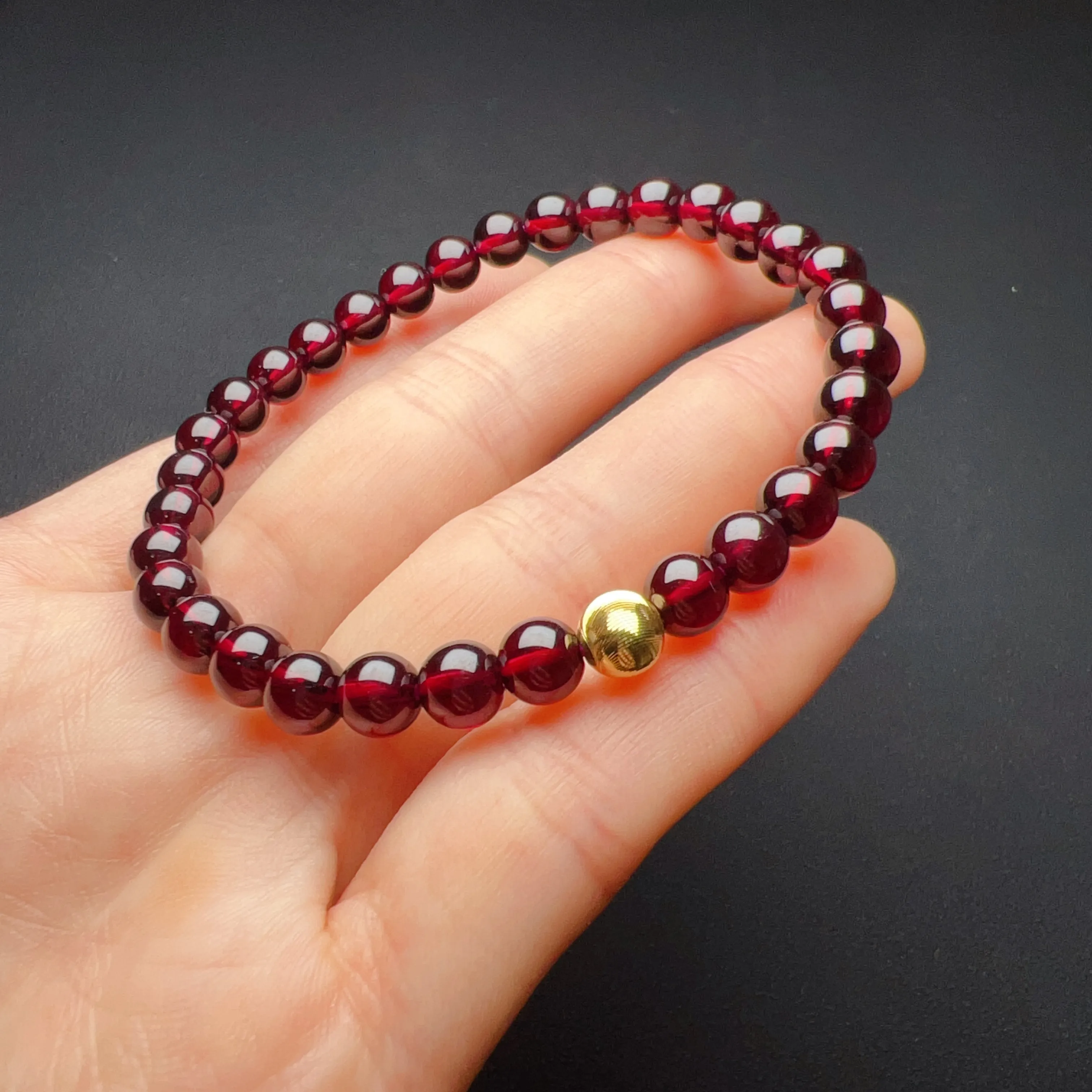 6mm Protection Red Garnet Bracelet with 18K Yellow Gold | Root Chakra Healing Stone Jewelry