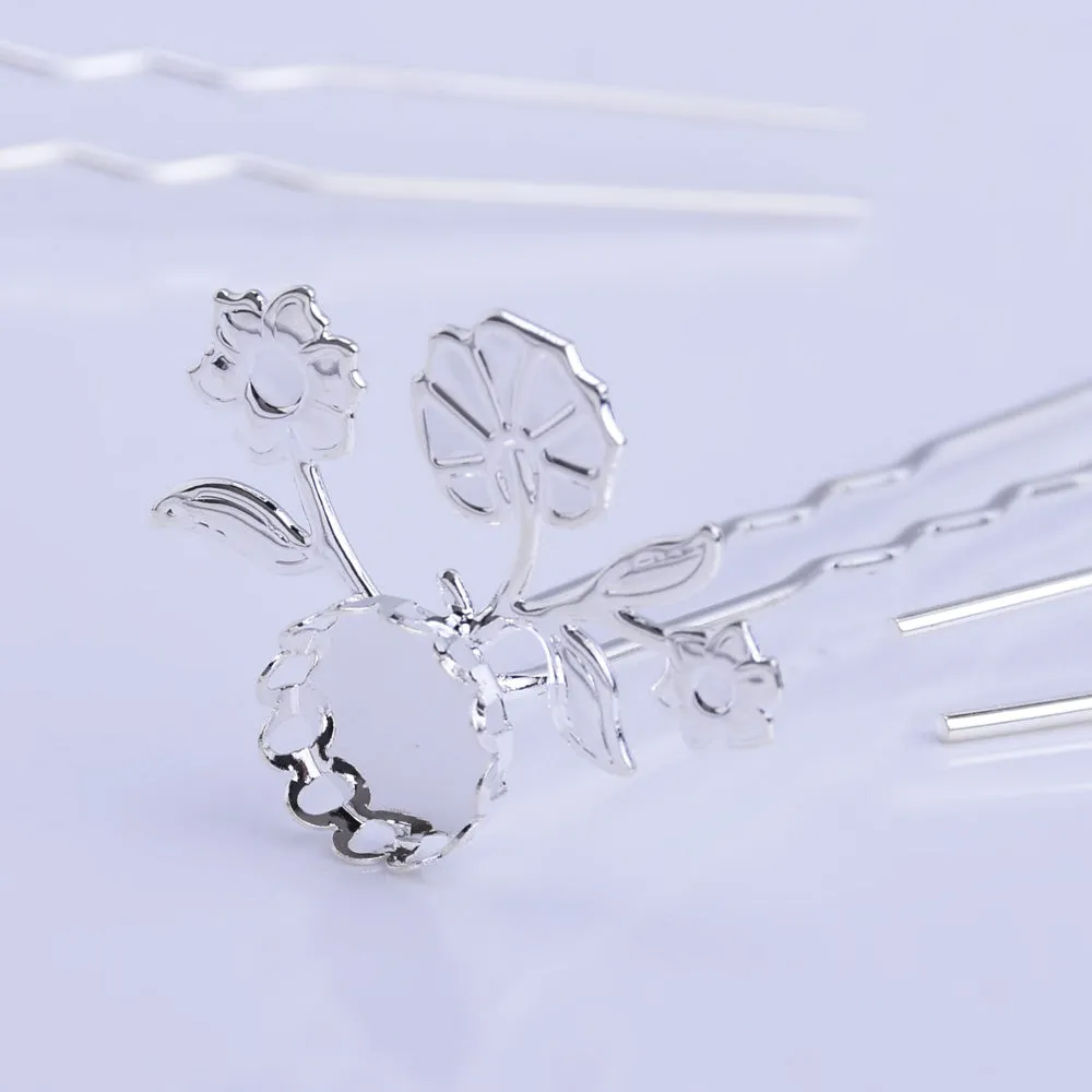 75mm U style Hairpin Making Wedding Hair Accessories with 10mm Base Hair forks Hair Stick Bobby Pins silver 10pcs