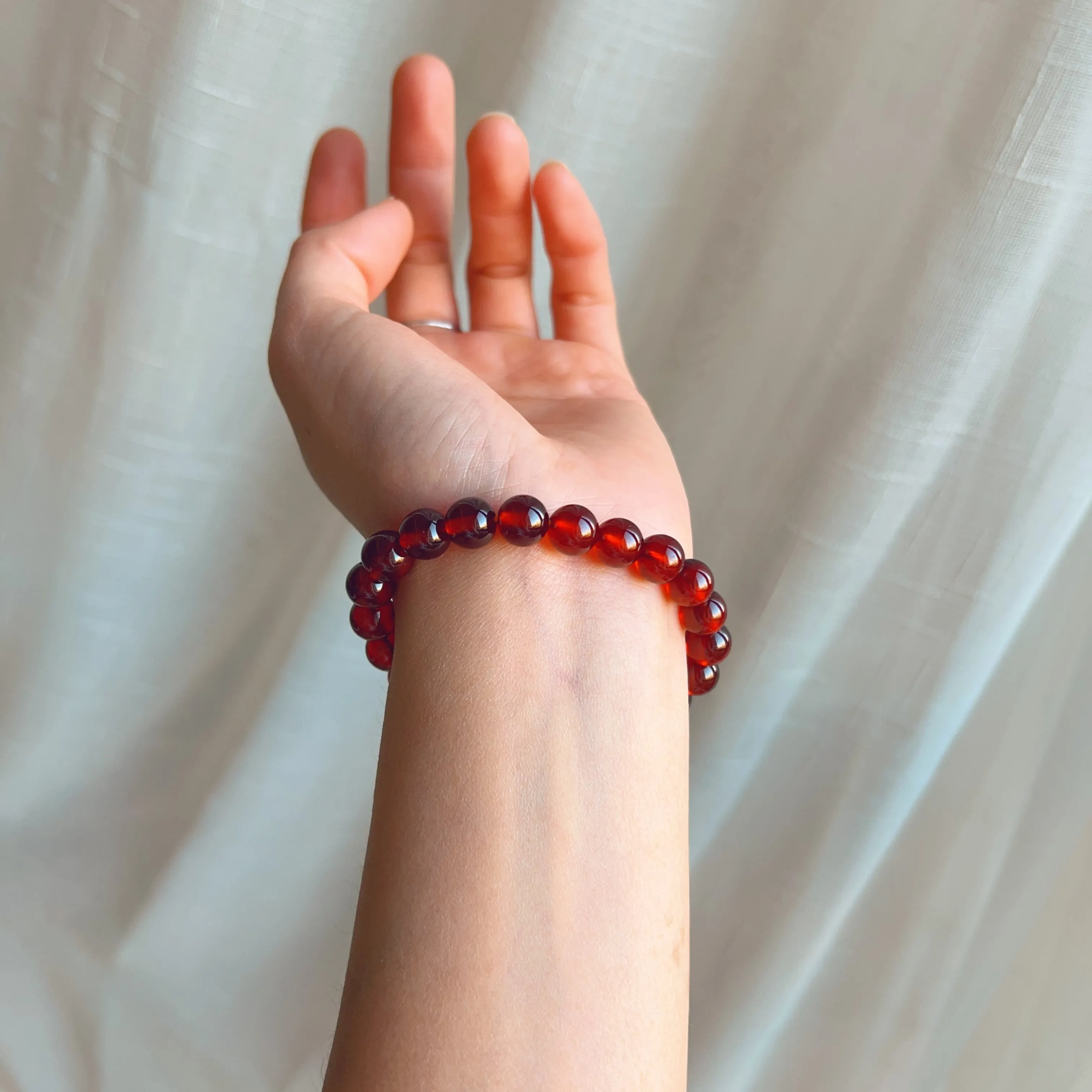 8.6mm Cabochon Grade Spessartine Garnet Bracelet | Handmade with Natural Crystal Garnet | Sacral Chakra