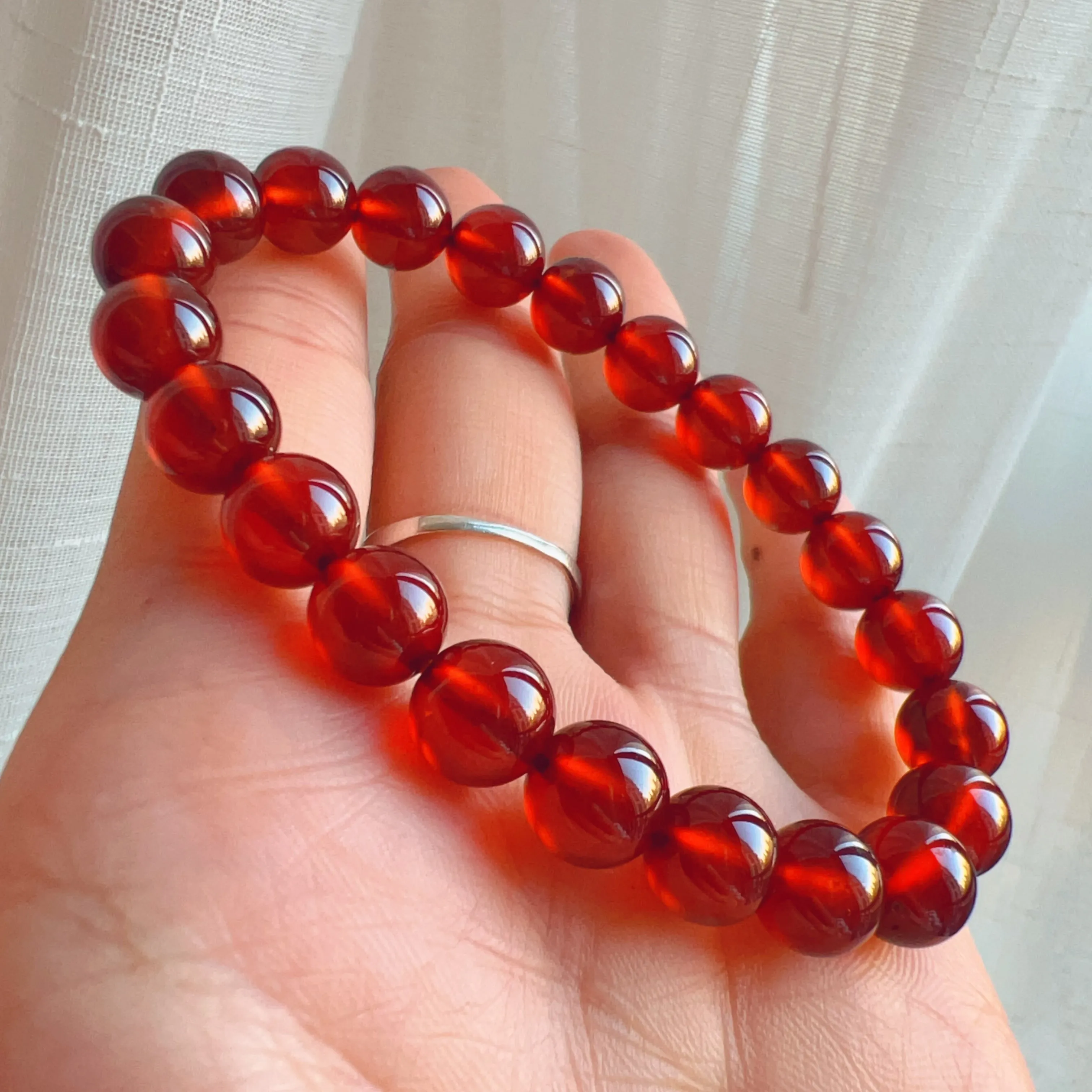 8.6mm Cabochon Grade Spessartine Garnet Bracelet | Handmade with Natural Crystal Garnet | Sacral Chakra