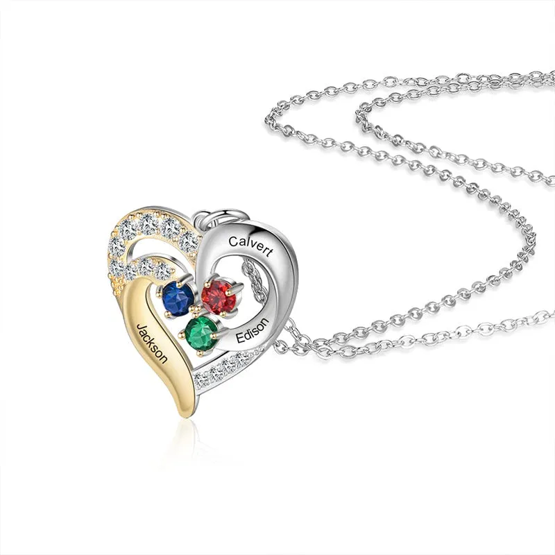 925 Silver Necklace with Birthstones Personalized Custom Name Necklace Pendant For Women Mother