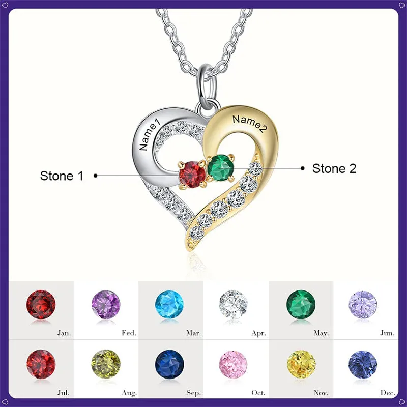 925 Silver Necklace with Birthstones Personalized Custom Name Necklace Pendant For Women Mother