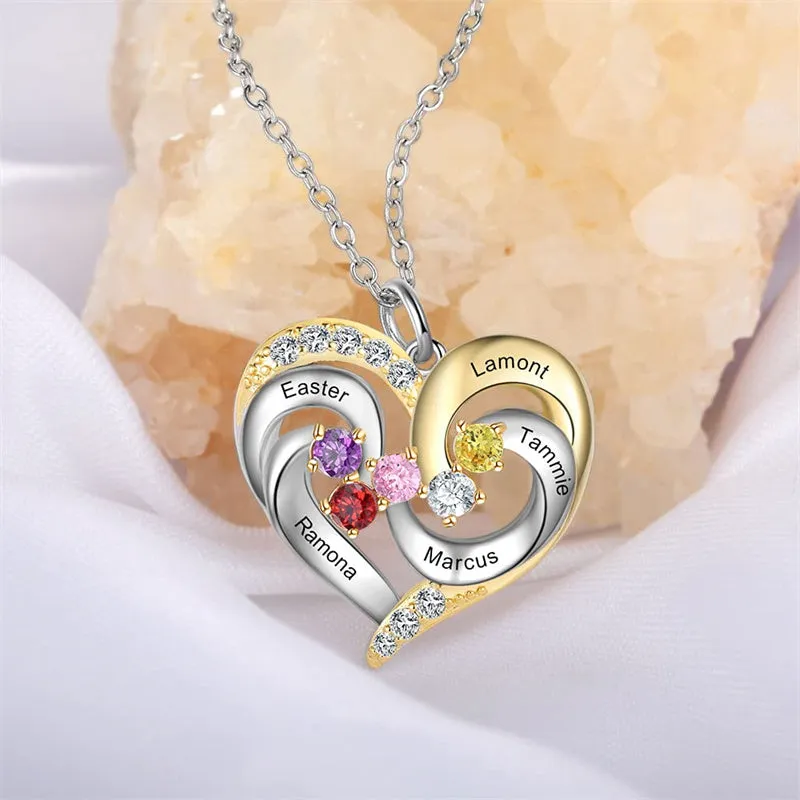 925 Silver Necklace with Birthstones Personalized Custom Name Necklace Pendant For Women Mother