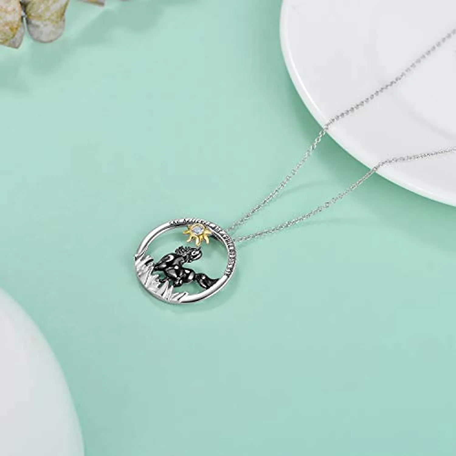 925 Sterling Silver Black Horse Necklace for Women Girls Friends