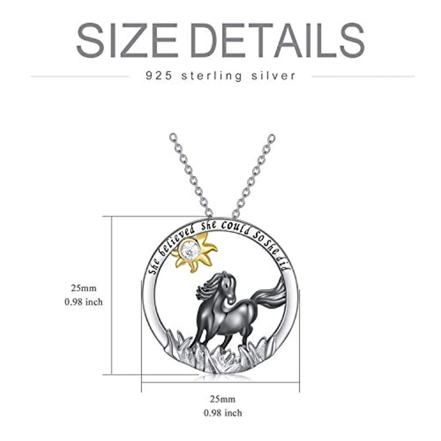 925 Sterling Silver Black Horse Necklace for Women Girls Friends