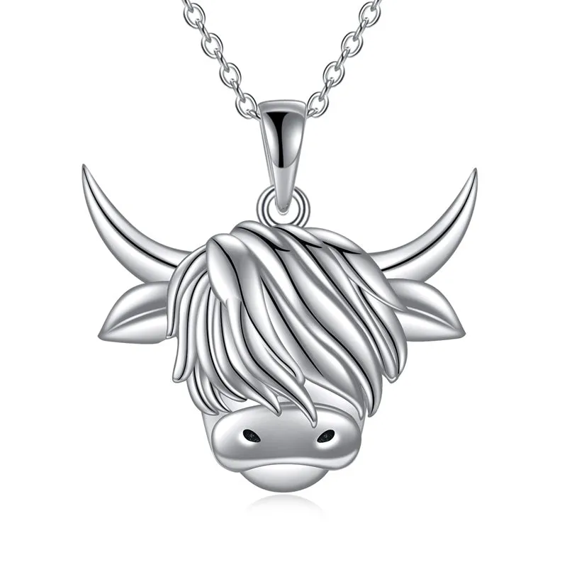 925 Sterling Silver Highland Cow Necklace Heart Cow Pendant Gifts for Women Girls