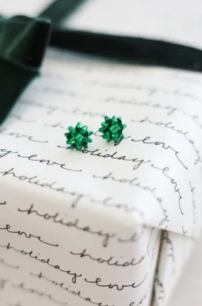 All Is Bright Green Gift Bow Earrings