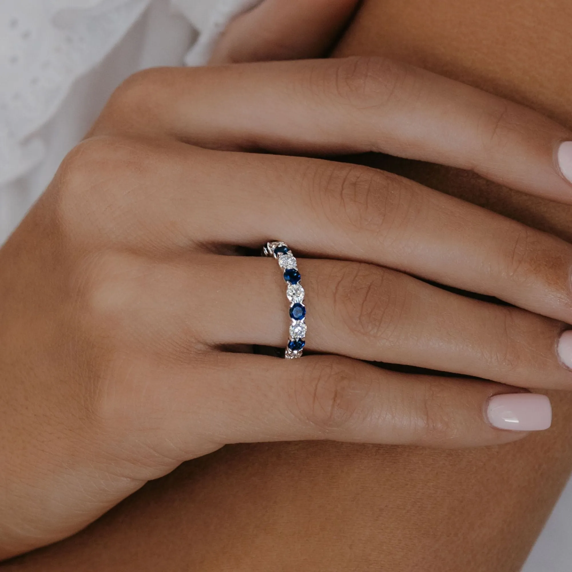 Alternating Sapphire & Diamond Band Ring