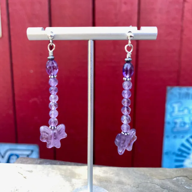 Amethyst Gemstone Bow Sterling Silver Post Earrings